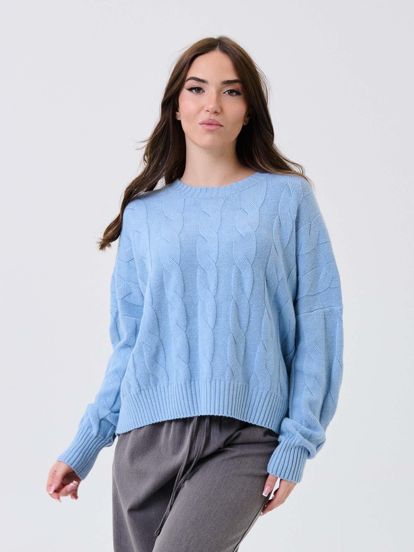 Maglione intrecciato Armoire azzurro con spalle scese
