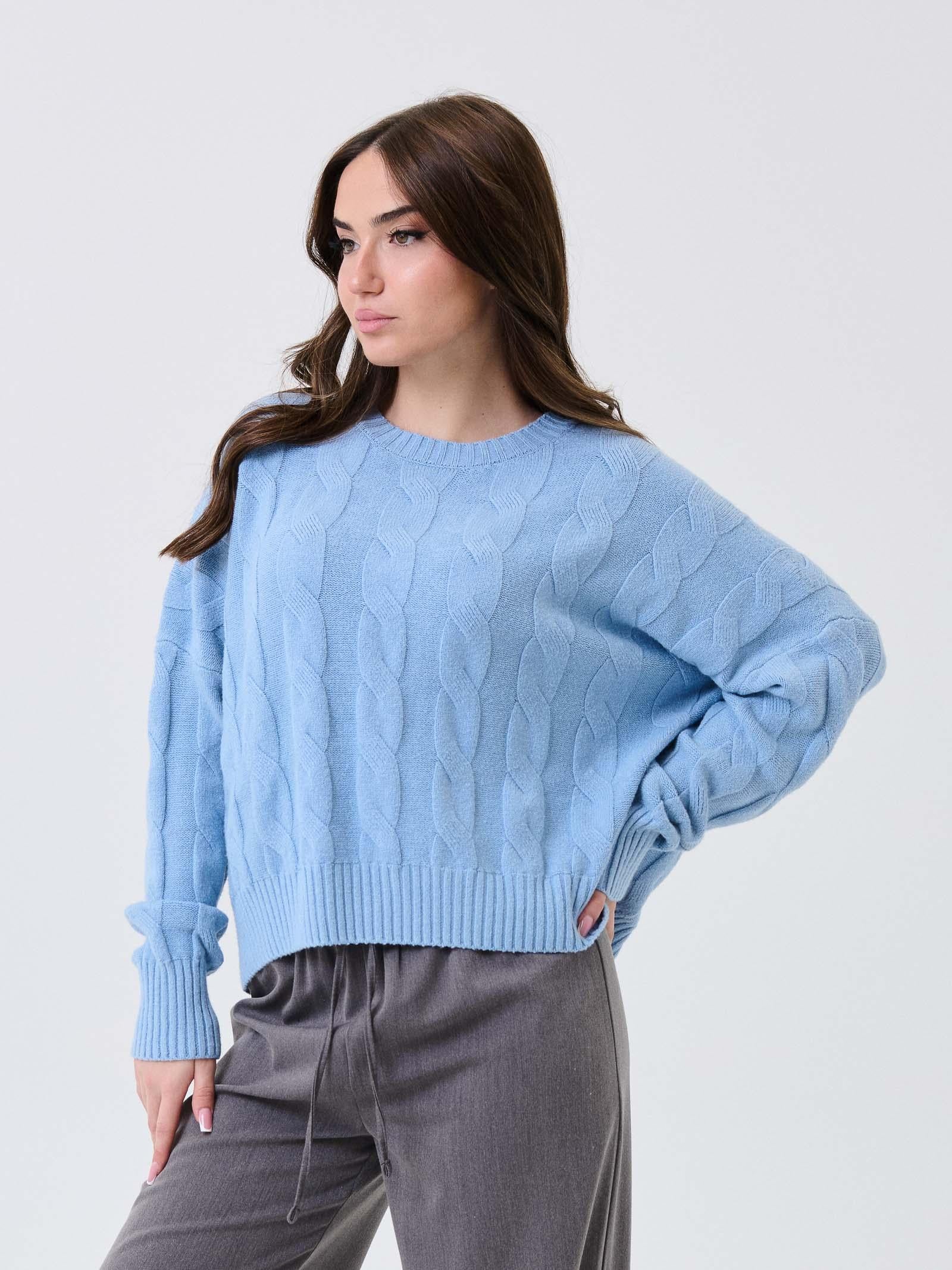 Maglione intrecciato Armoire azzurro con spalle scese - Image 2