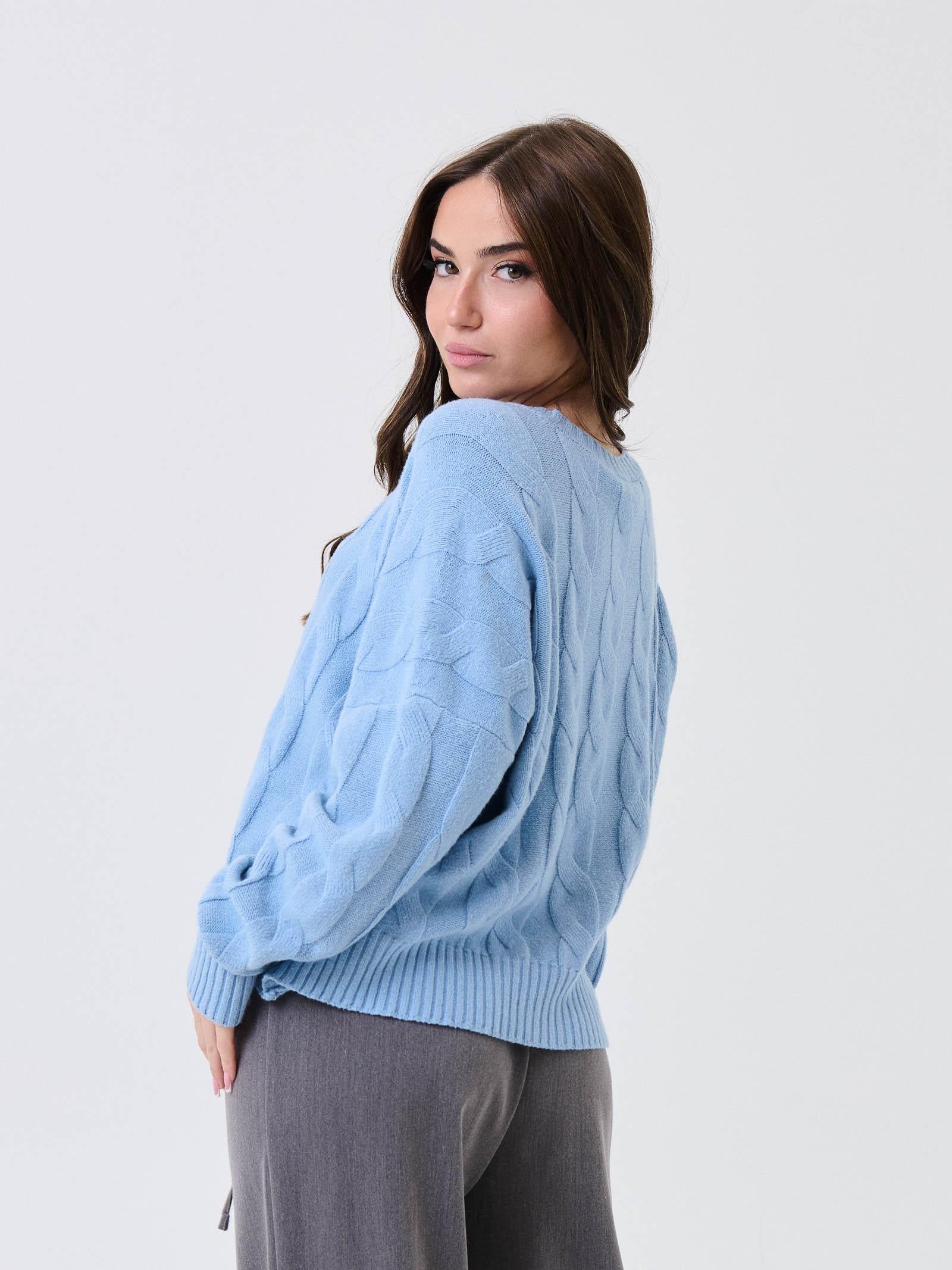 Maglione intrecciato Armoire azzurro con spalle scese - Image 3