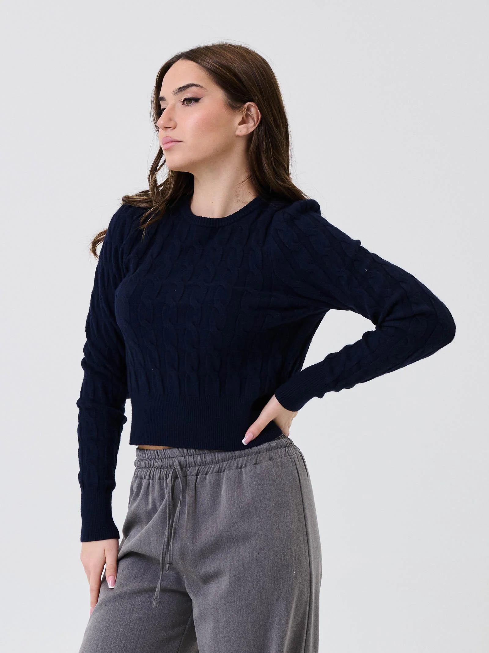 Maglione intrecciato Armoire blu navy con chiusura a goccia - Image 2