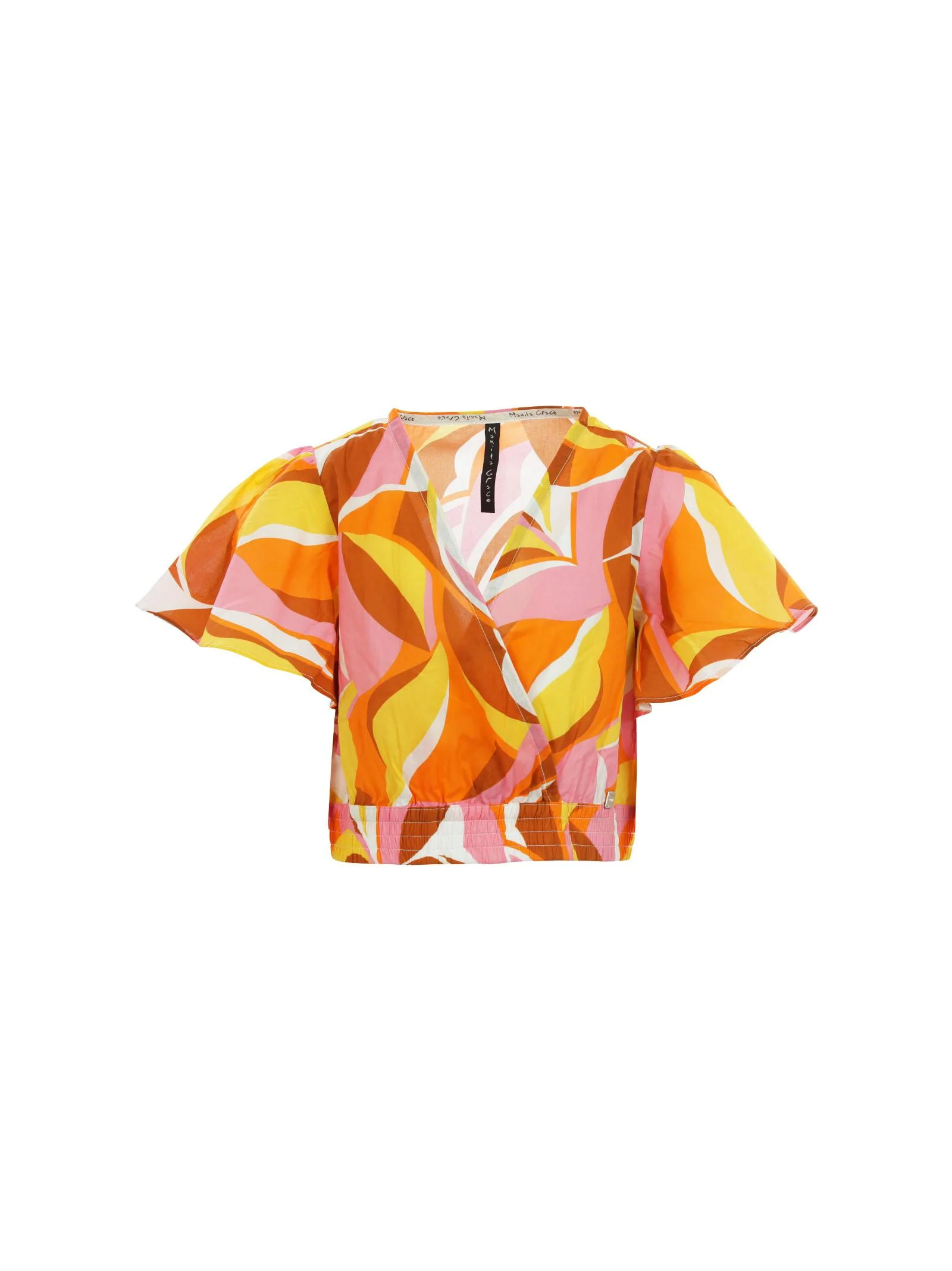Blusa multicolor con scollo a V e maniche con volant