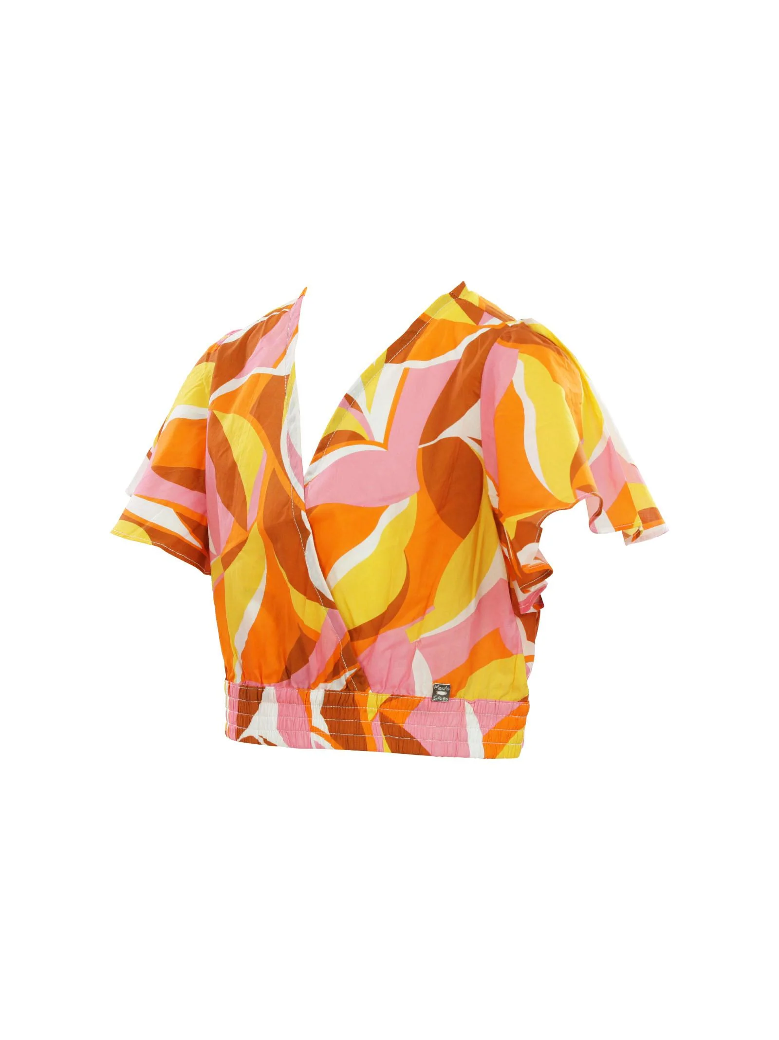 Blusa multicolor con scollo a V e maniche con volant - Image 2