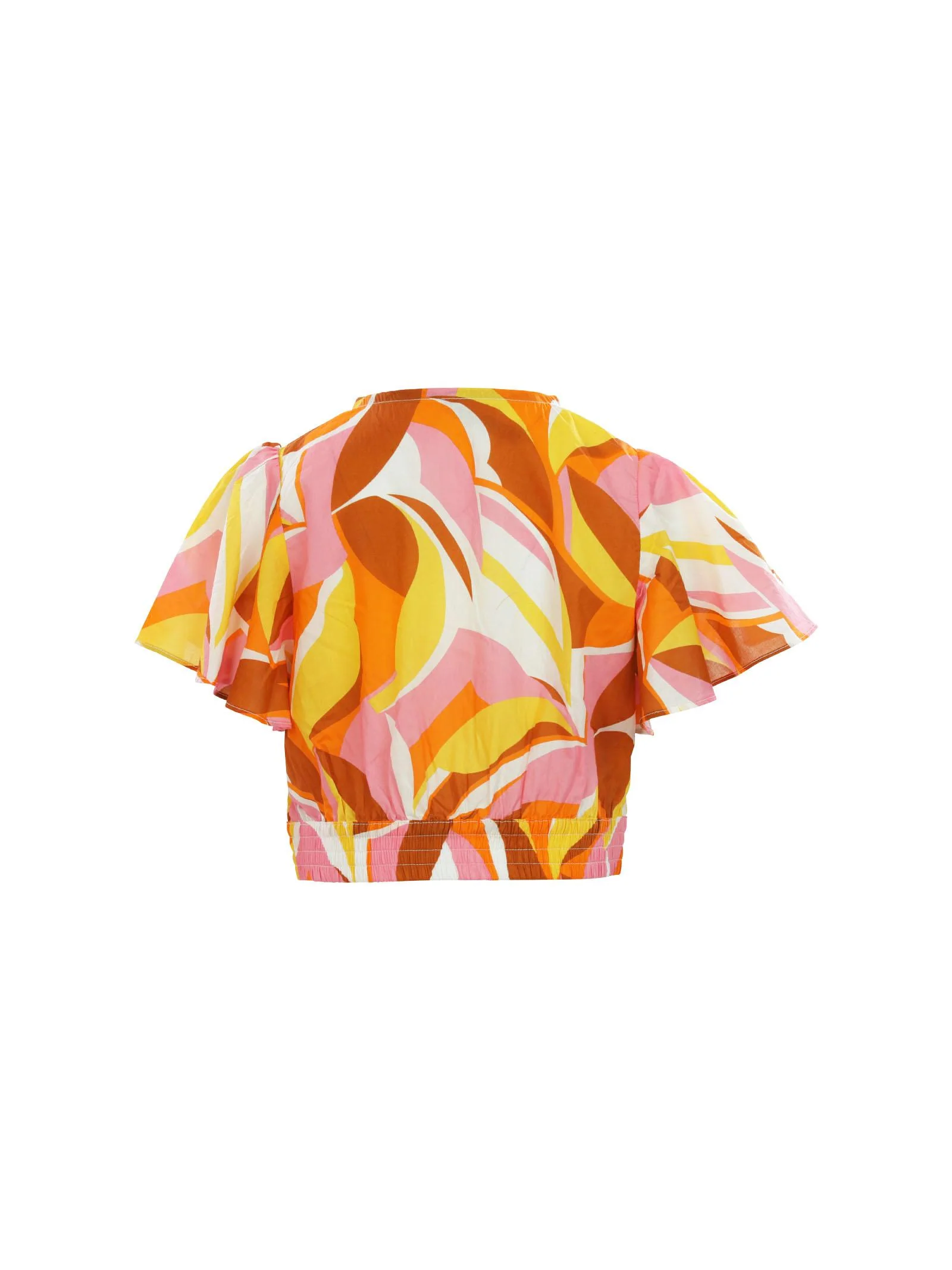 Blusa multicolor con scollo a V e maniche con volant - Image 3