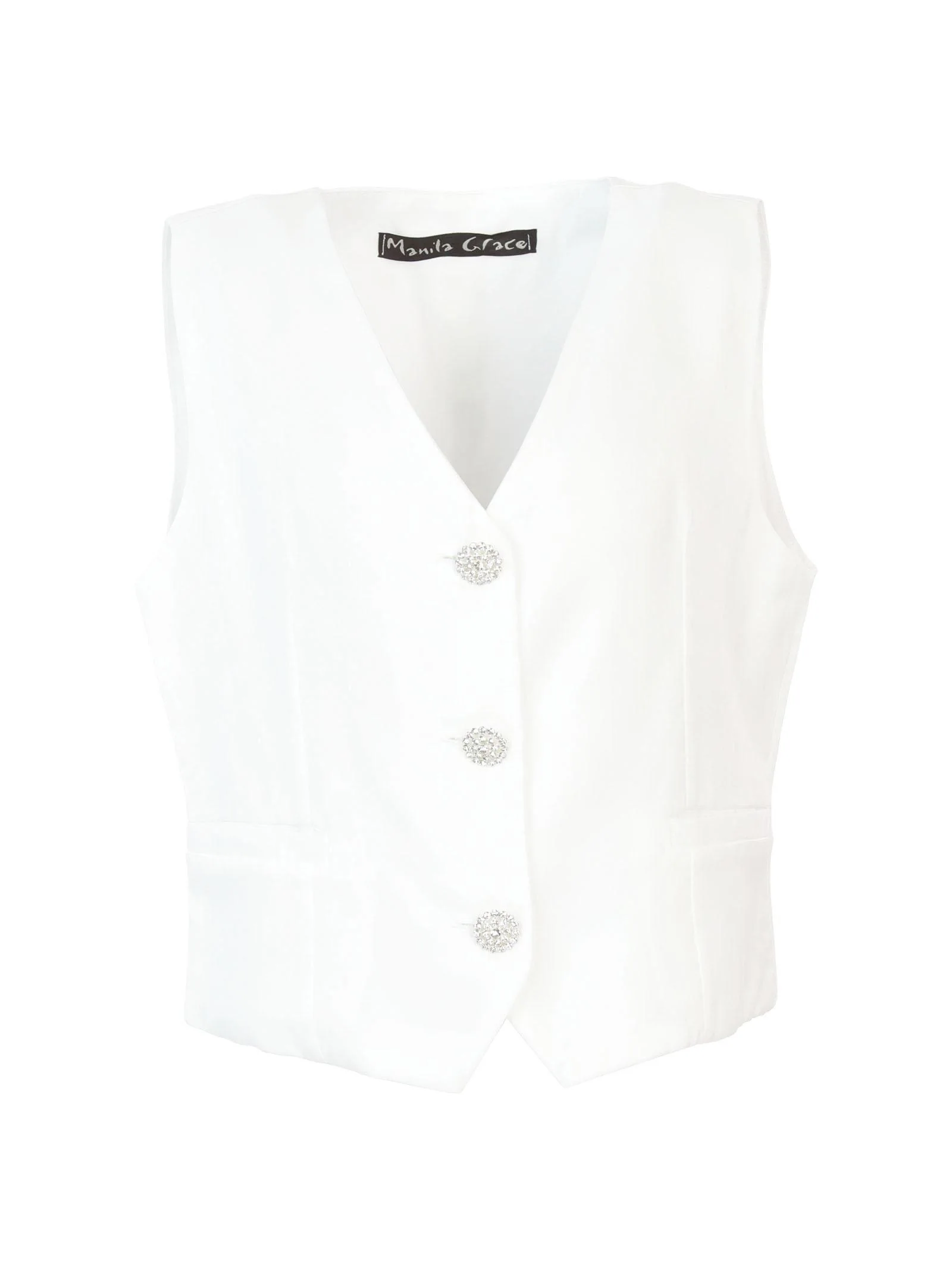 Gilet bianco panna con bottoni gioiello