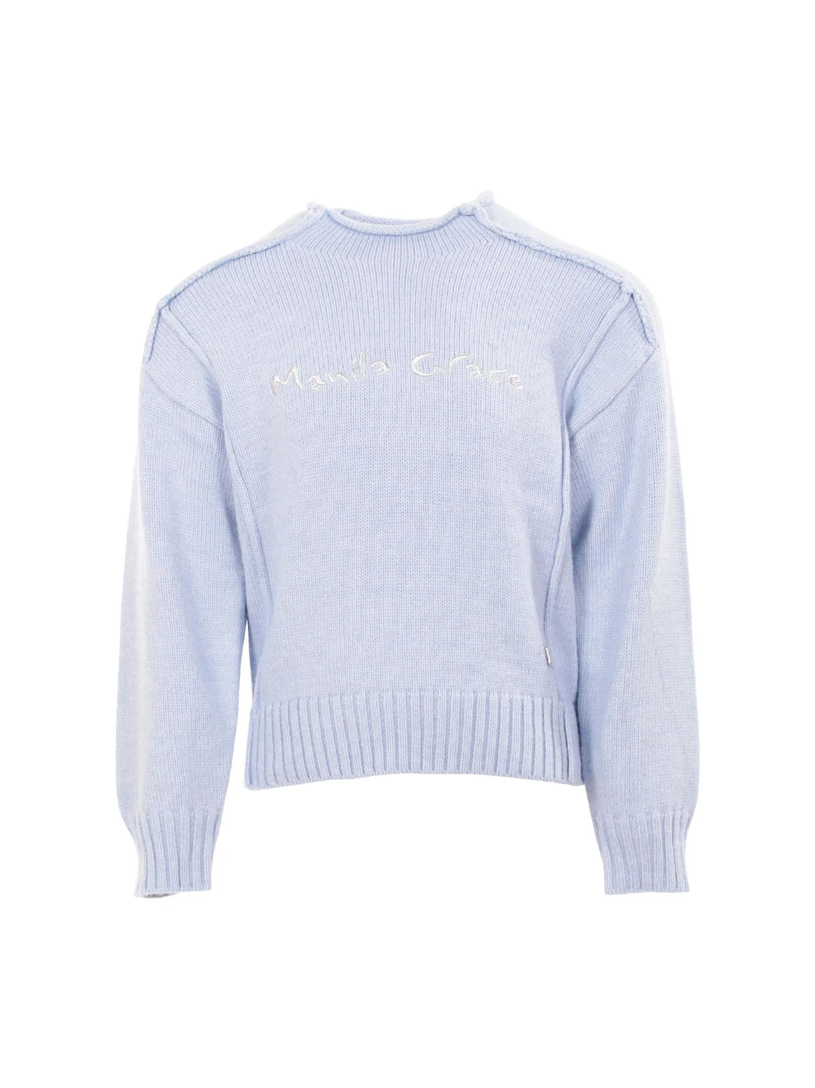 Maglioncino bambina Manila Grace azzurro polvere e logo silver