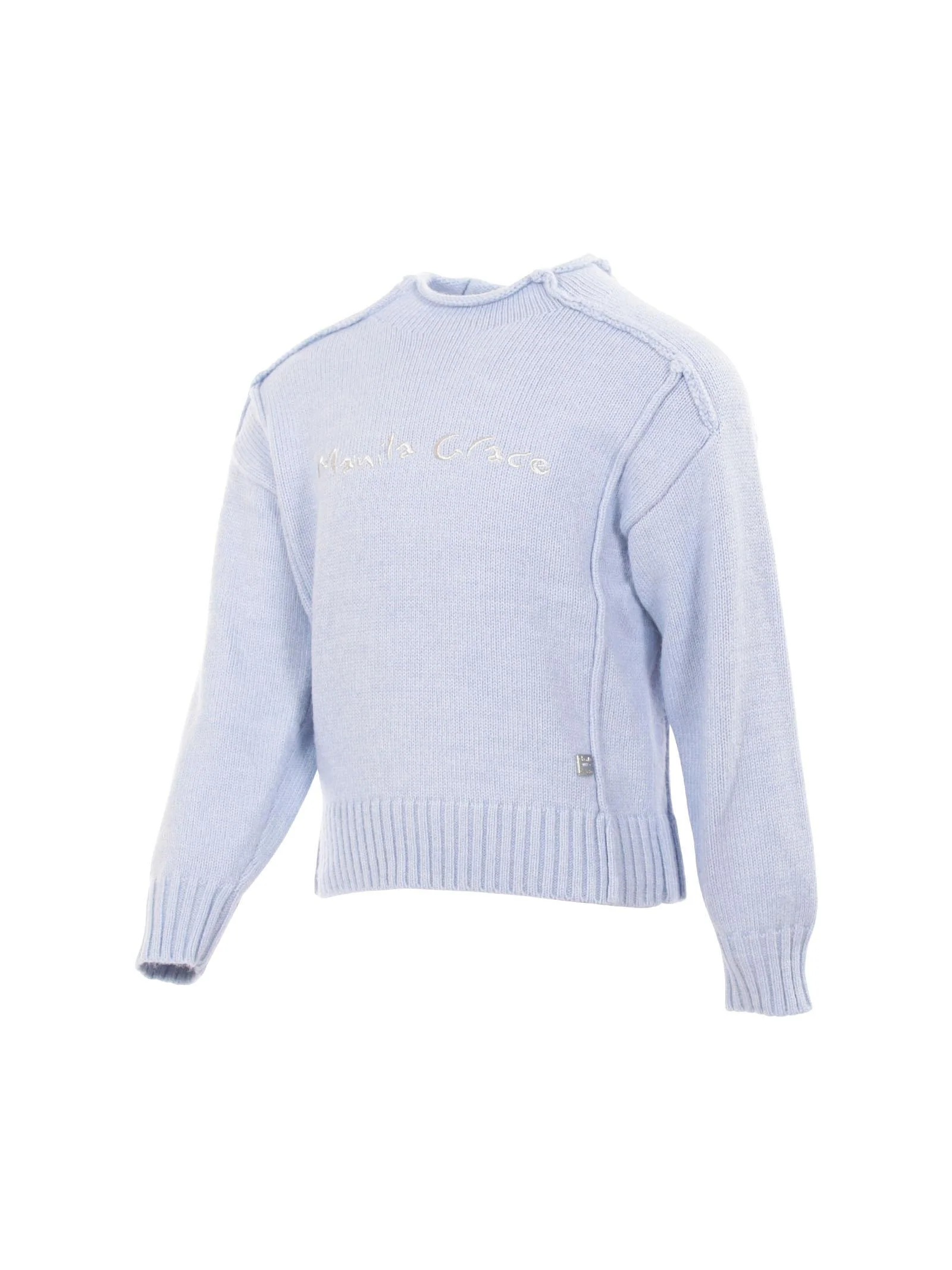 Maglioncino bambina Manila Grace azzurro polvere e logo silver - Image 2