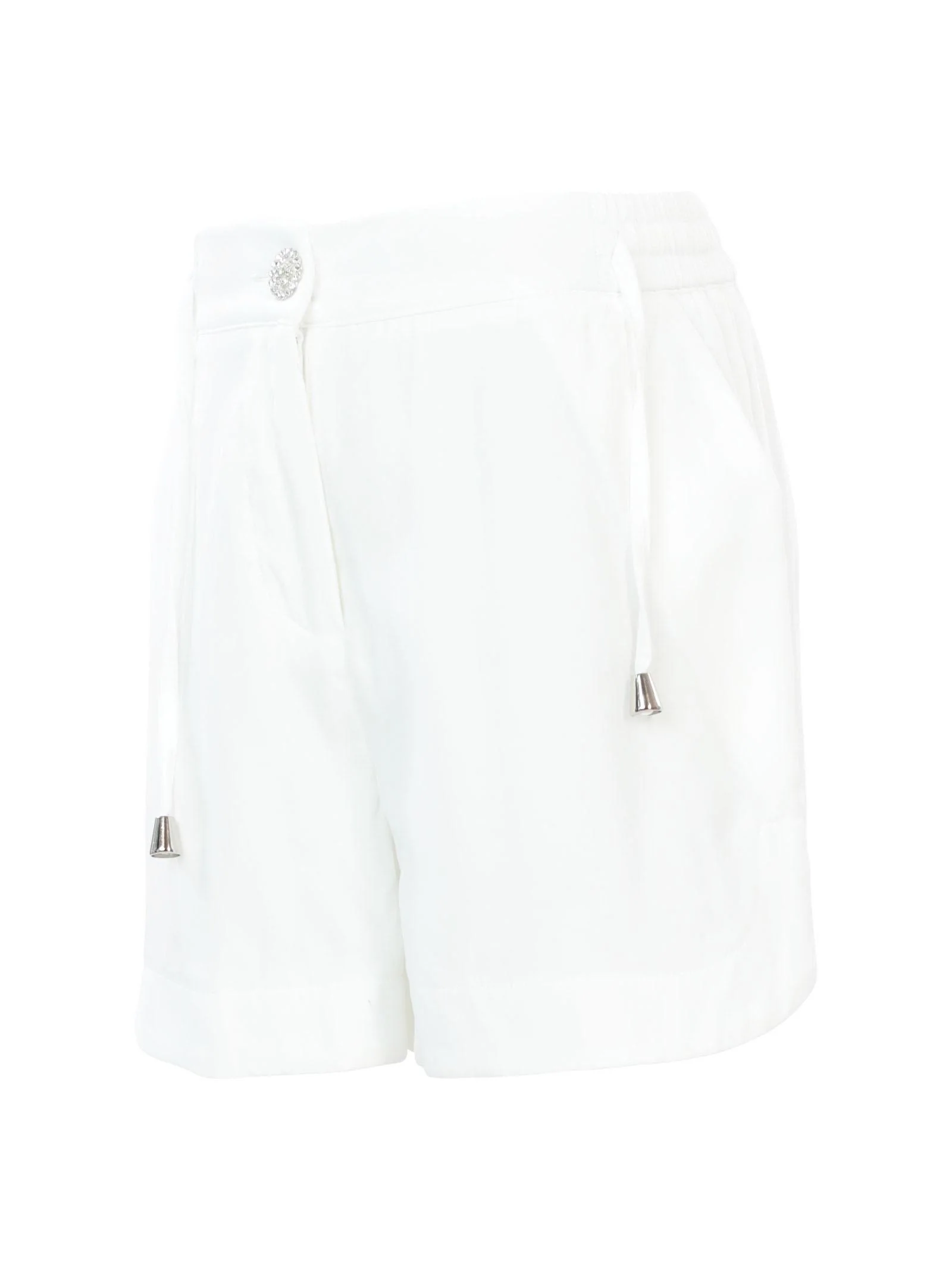 Shorts bianco latte con coulisse e bottone gioiello - Image 2