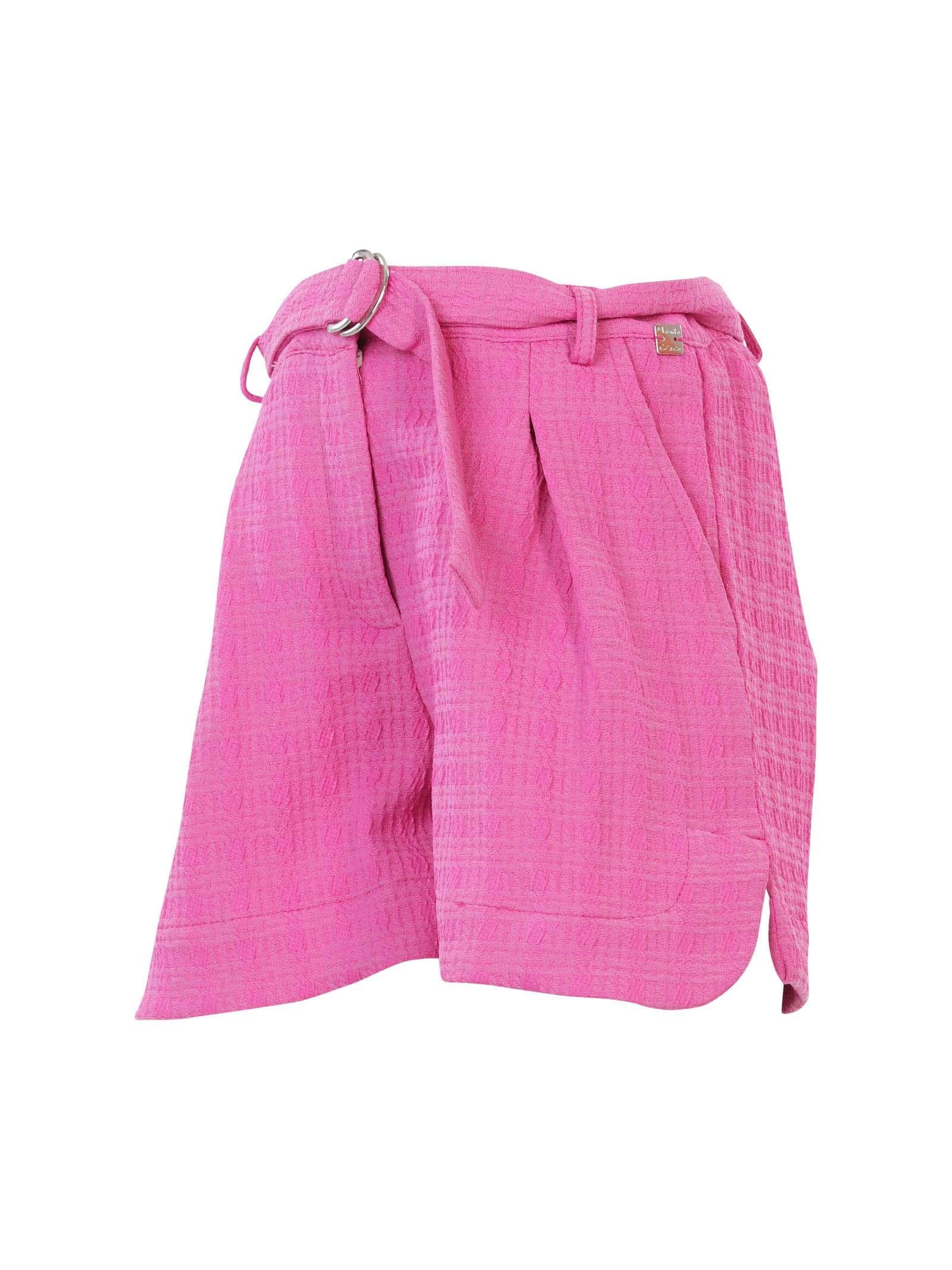 Shorts fucsia in tessuto ricamato e pinces - Image 2