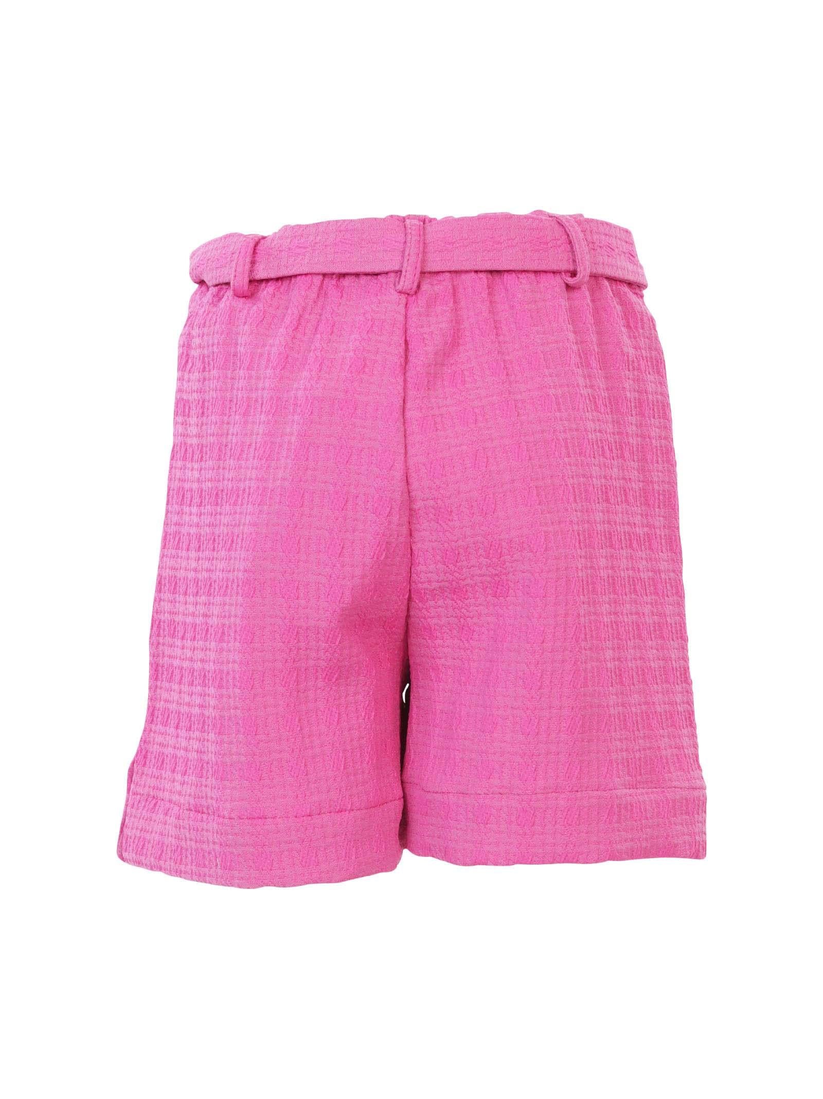 Shorts fucsia in tessuto ricamato e pinces - Image 3
