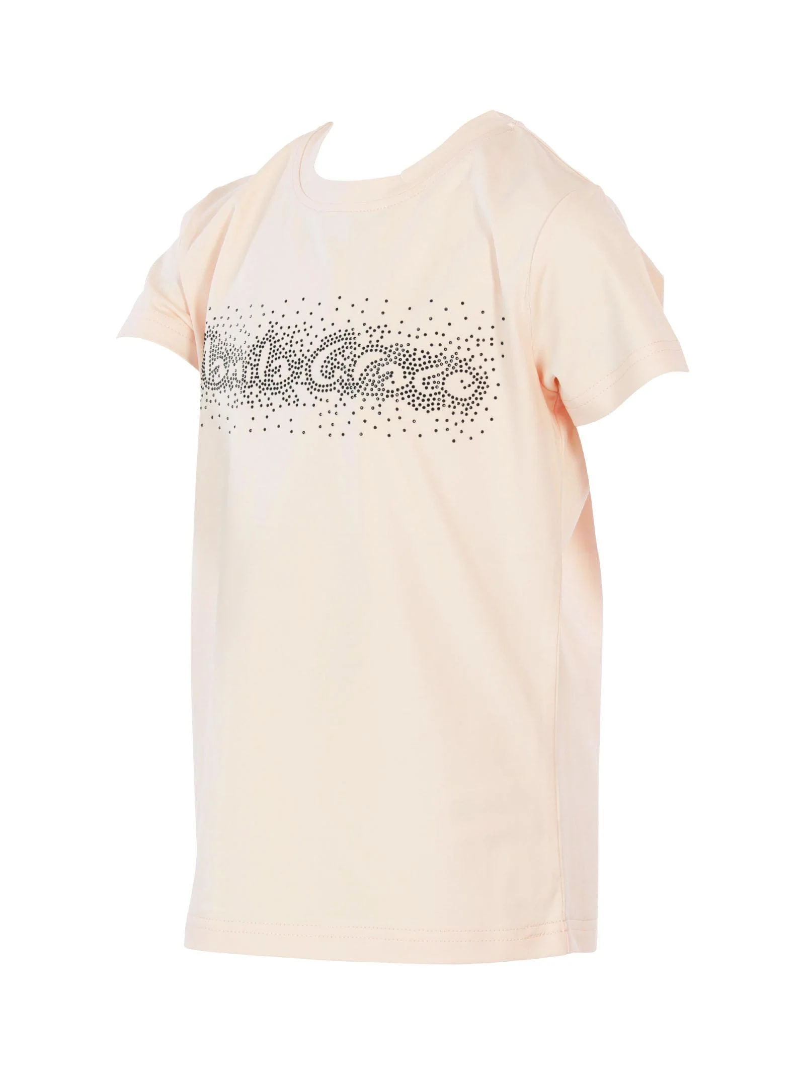 T-shirt rosa con logo e brillantini neri - Image 2