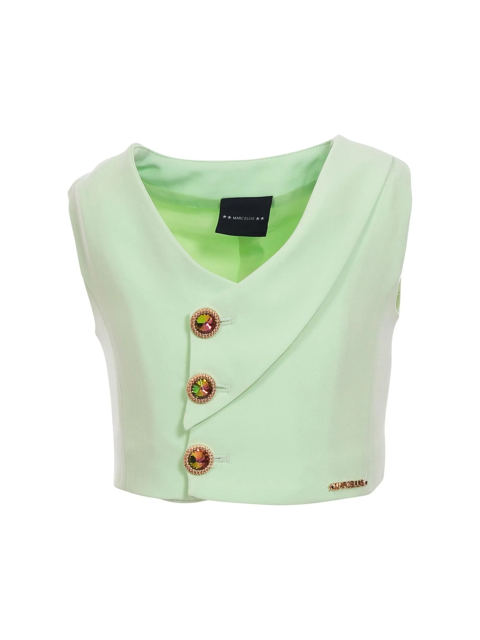 Gilet Marc Ellis verde acqua con bottoni gioiello