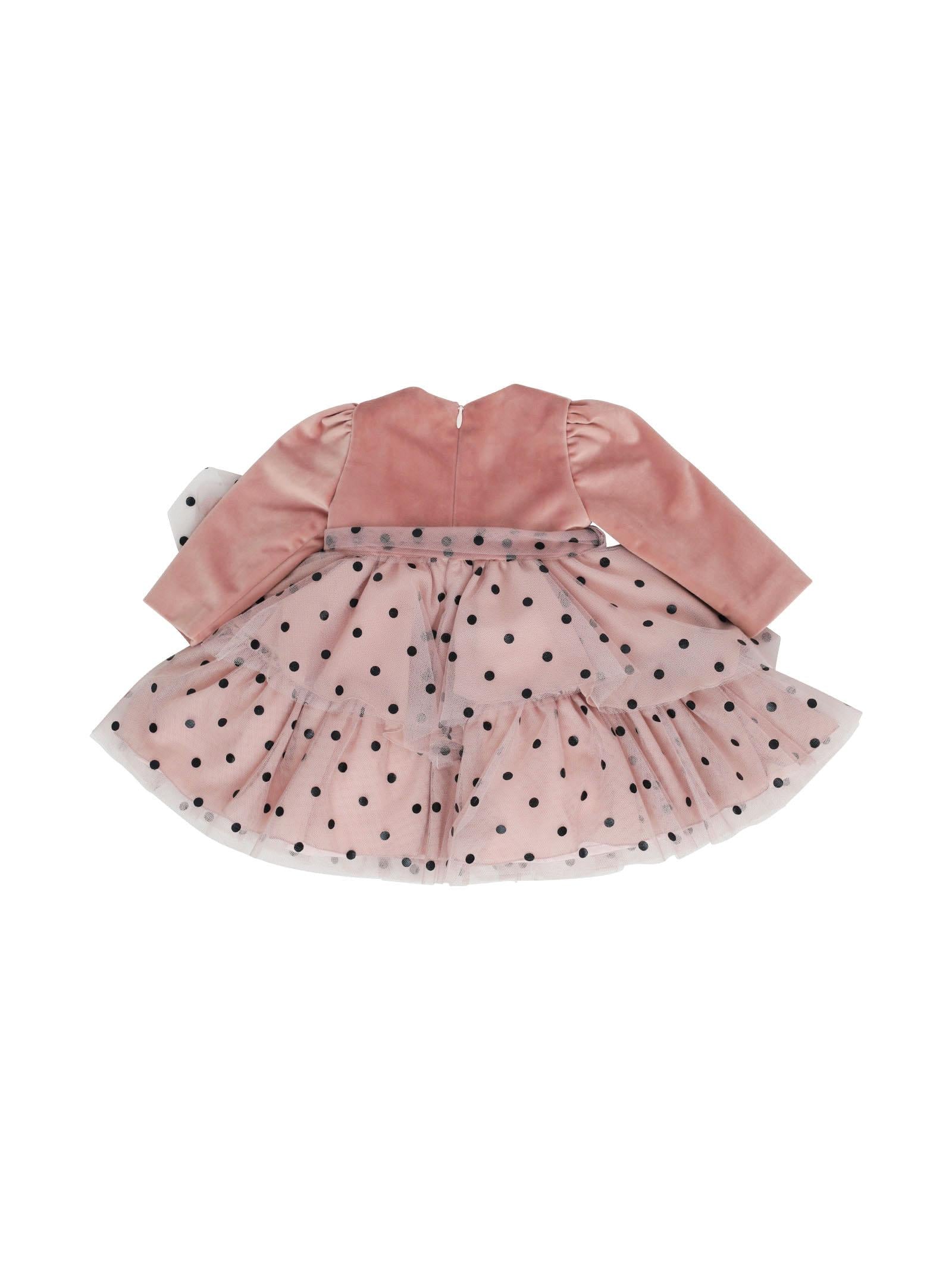 Abito rosa scamosciato con tulle a pois - Image 2