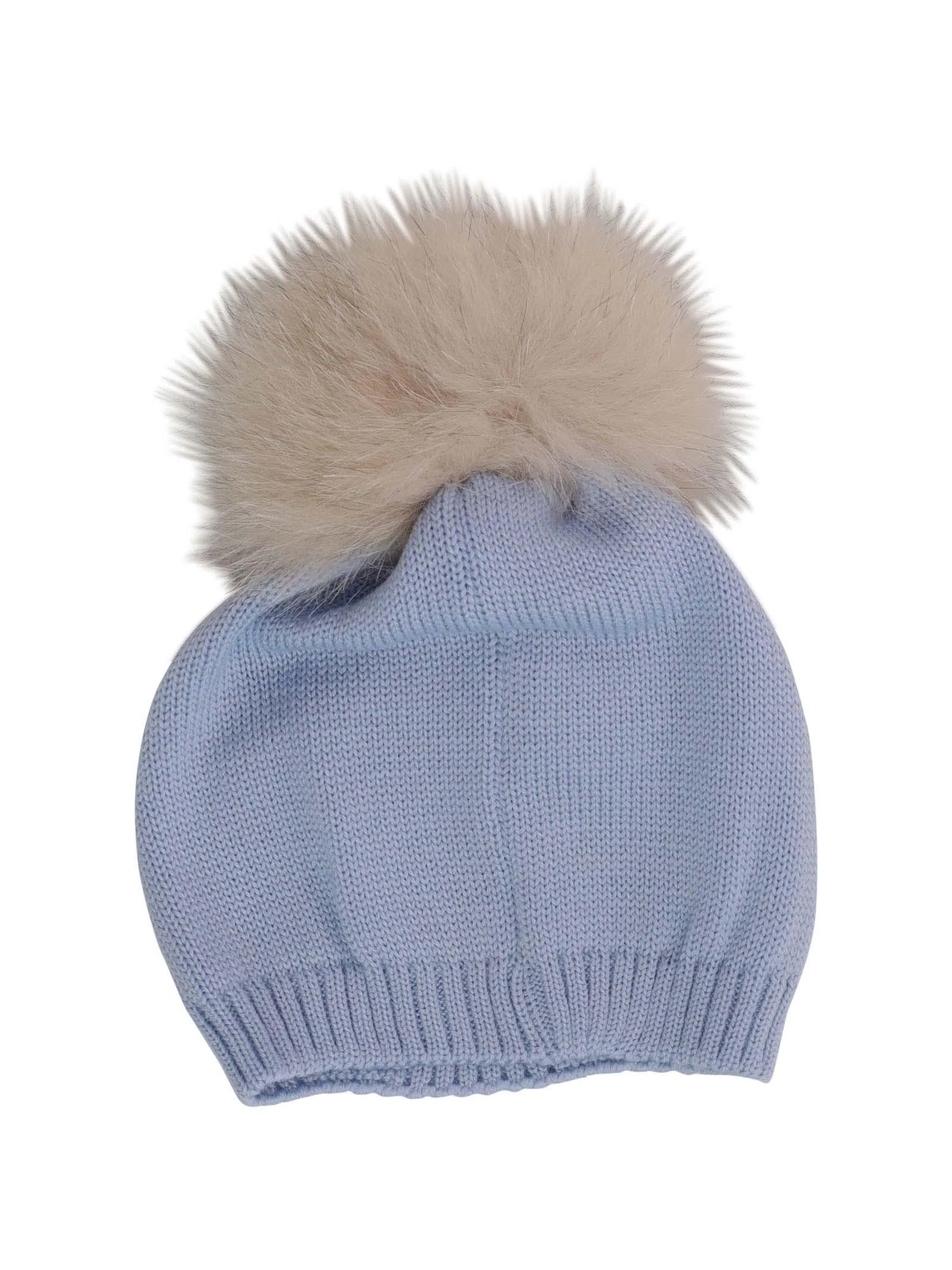 Cappello azzurro polvere con pompon - Image 2