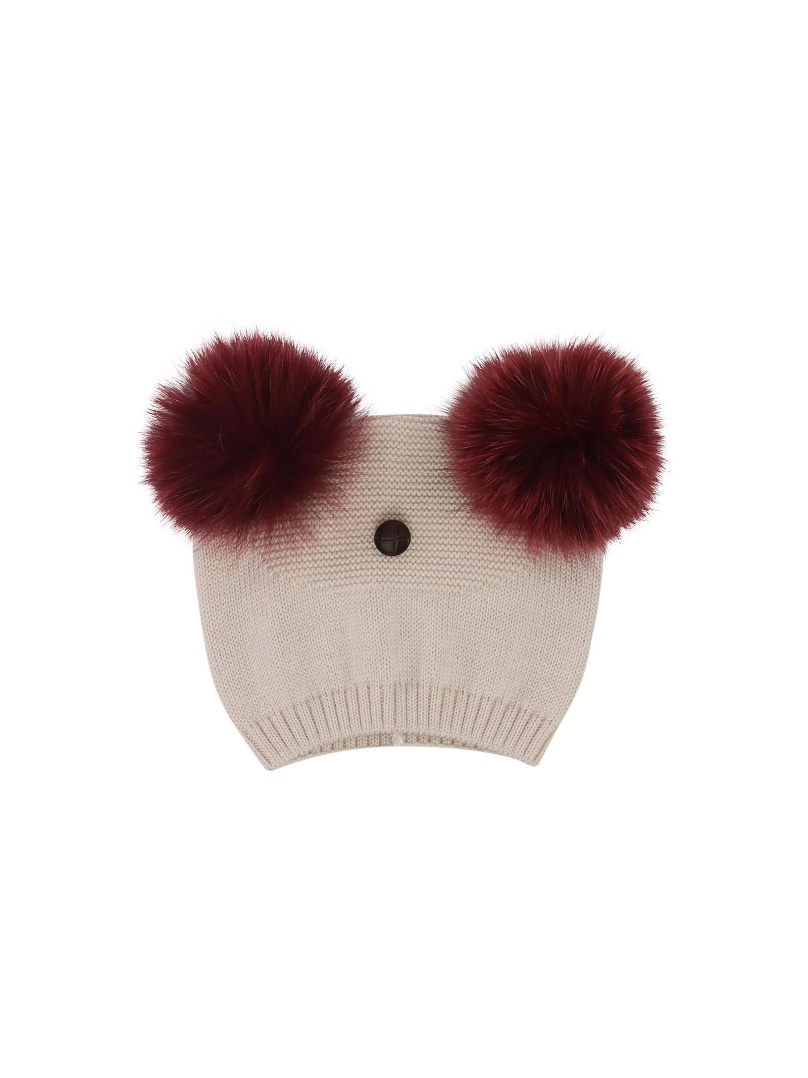 Cappello beige con pon pon