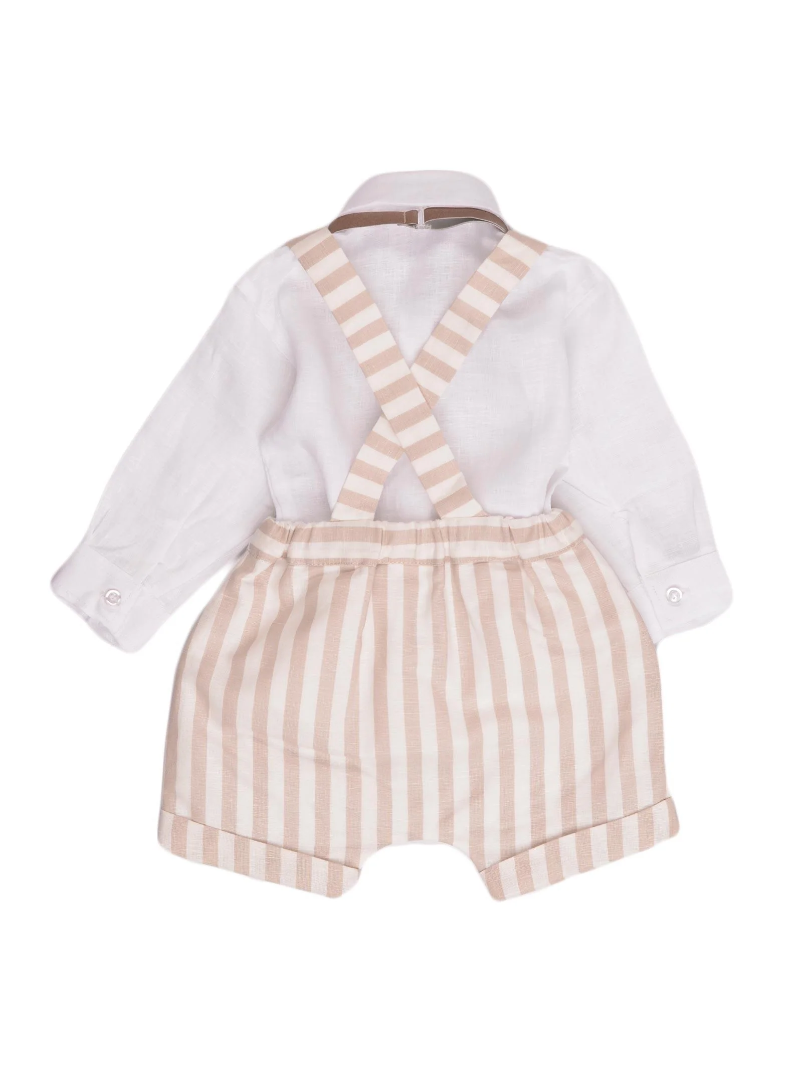 Completo con pagliaccetto a righe beige - Image 2