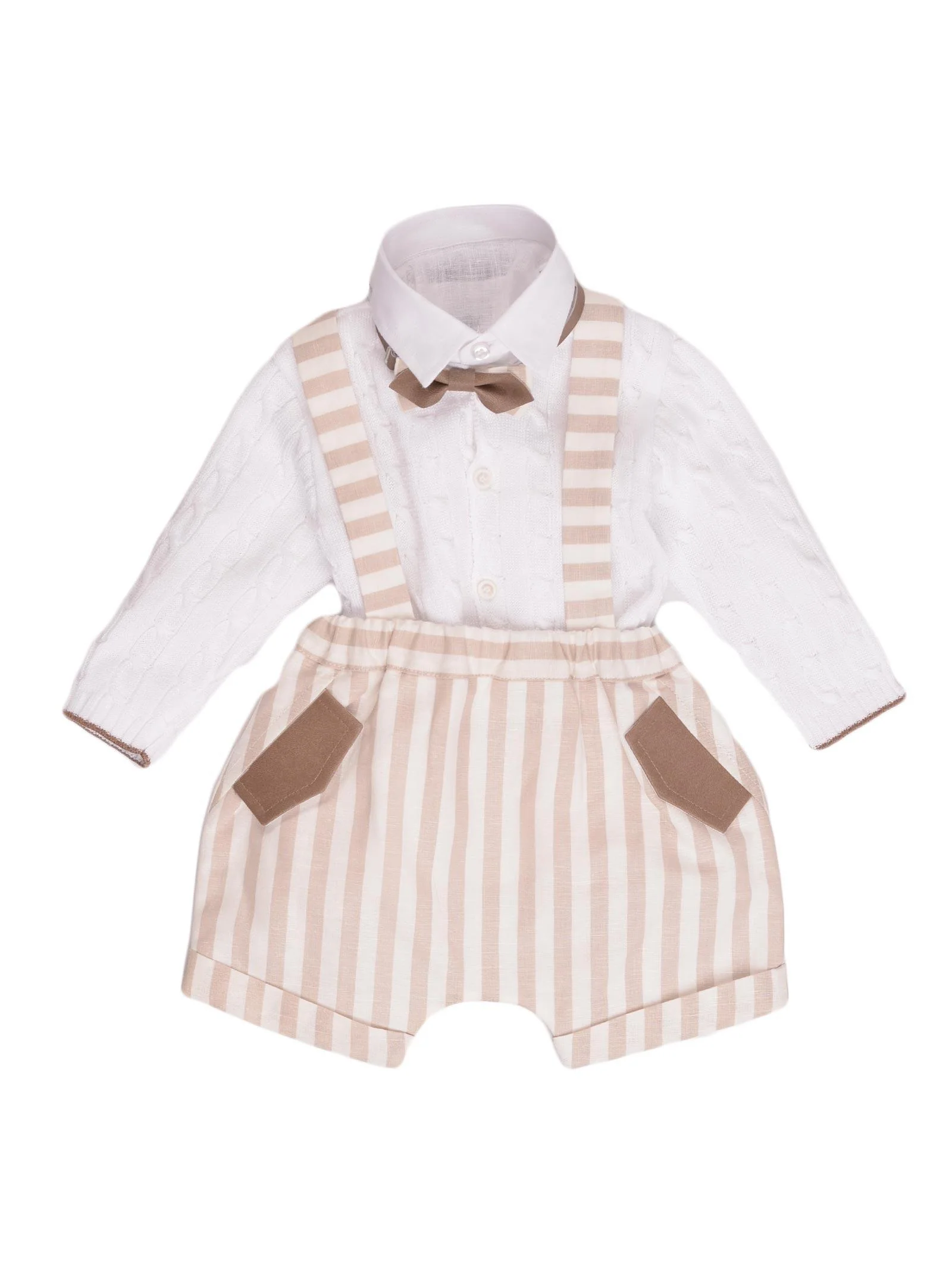 Completo con pagliaccetto a righe beige - Image 3