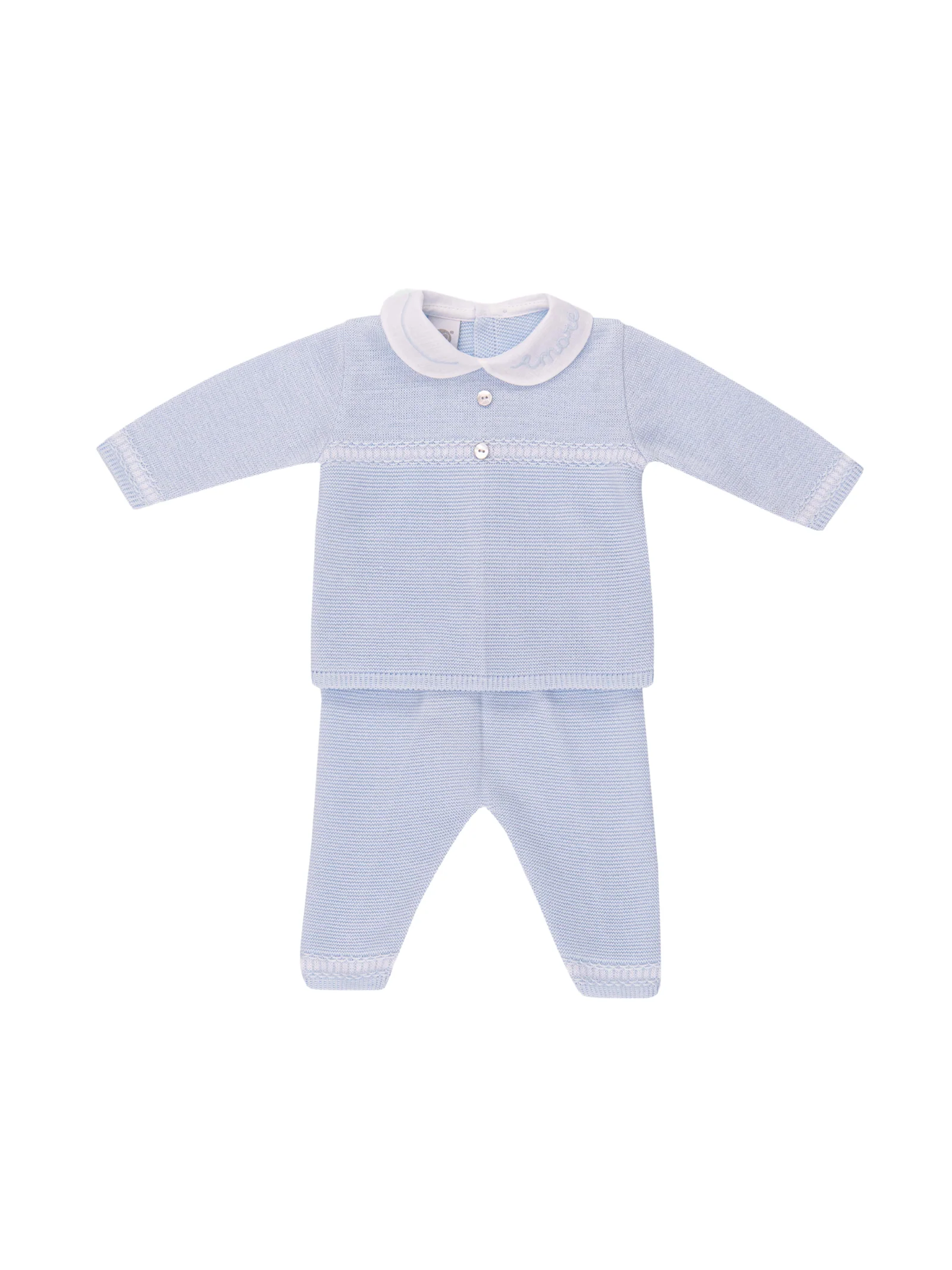 Completo Marlù azzurro con dettagli ricamati