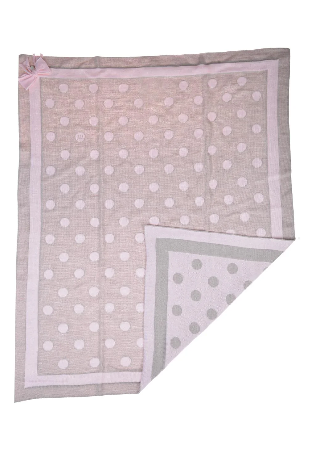 Coperta in filo tortora e rosa a pois - Image 2