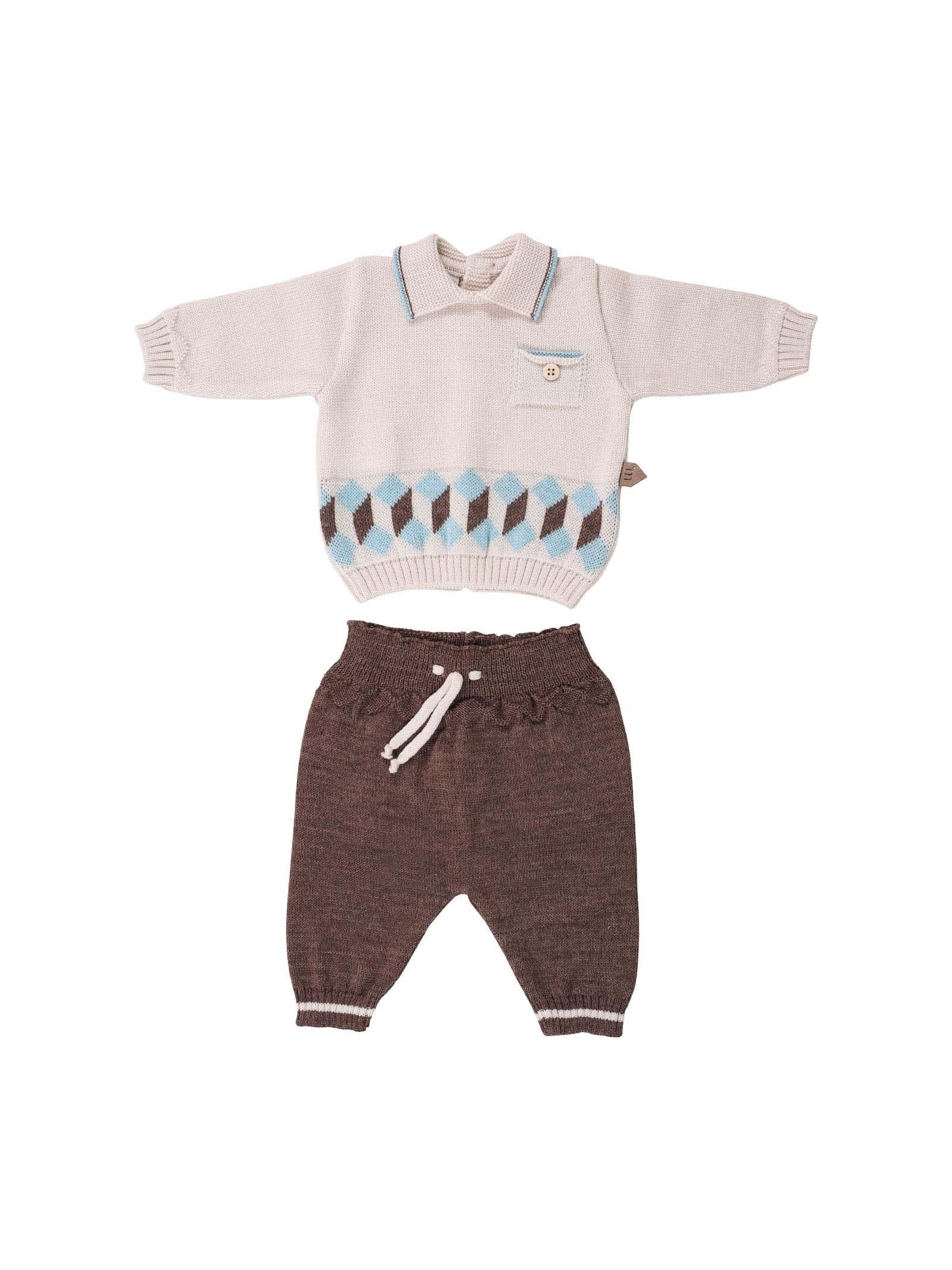 Tutina due pezzi beige con rombi