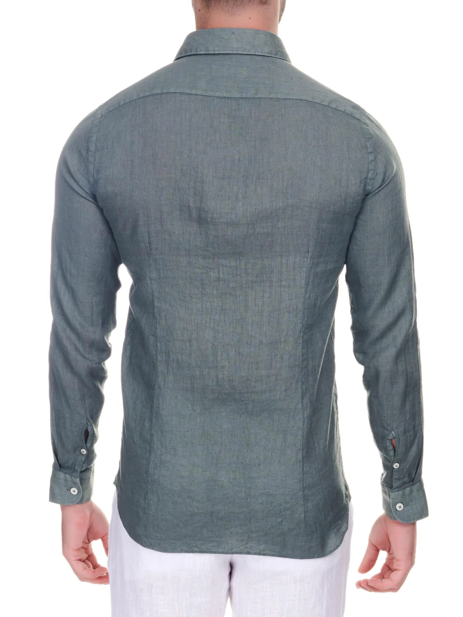 Camicia in lino verde militare - Image 3