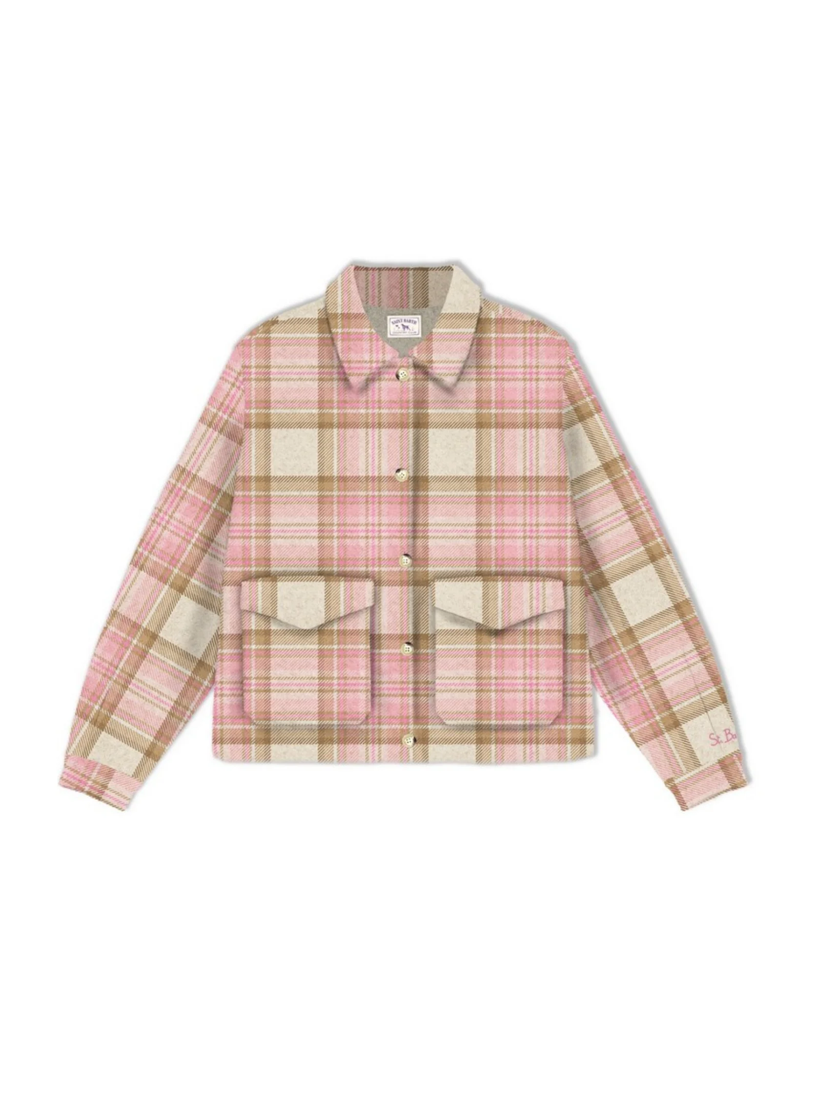 Camicia Saint Barth scozzese rosa e beige
