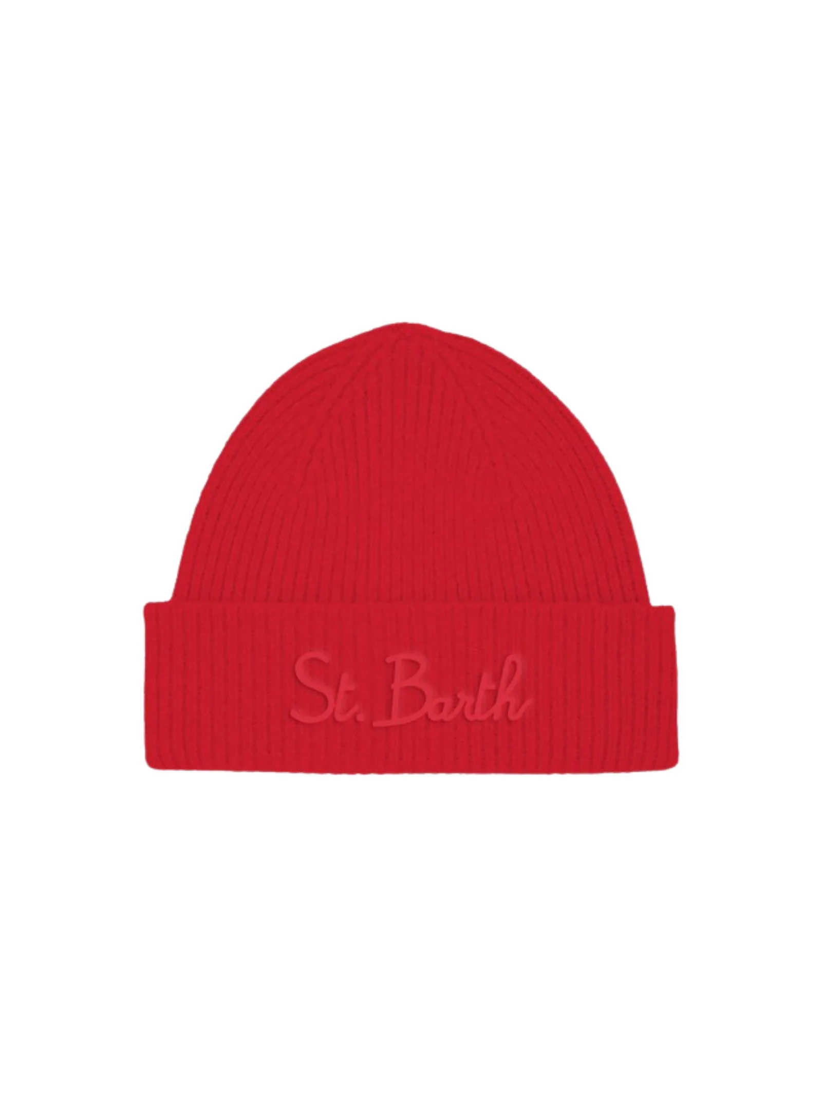 Cappello Saint Barth rosso con risvolto e logo ricamato tono su tono