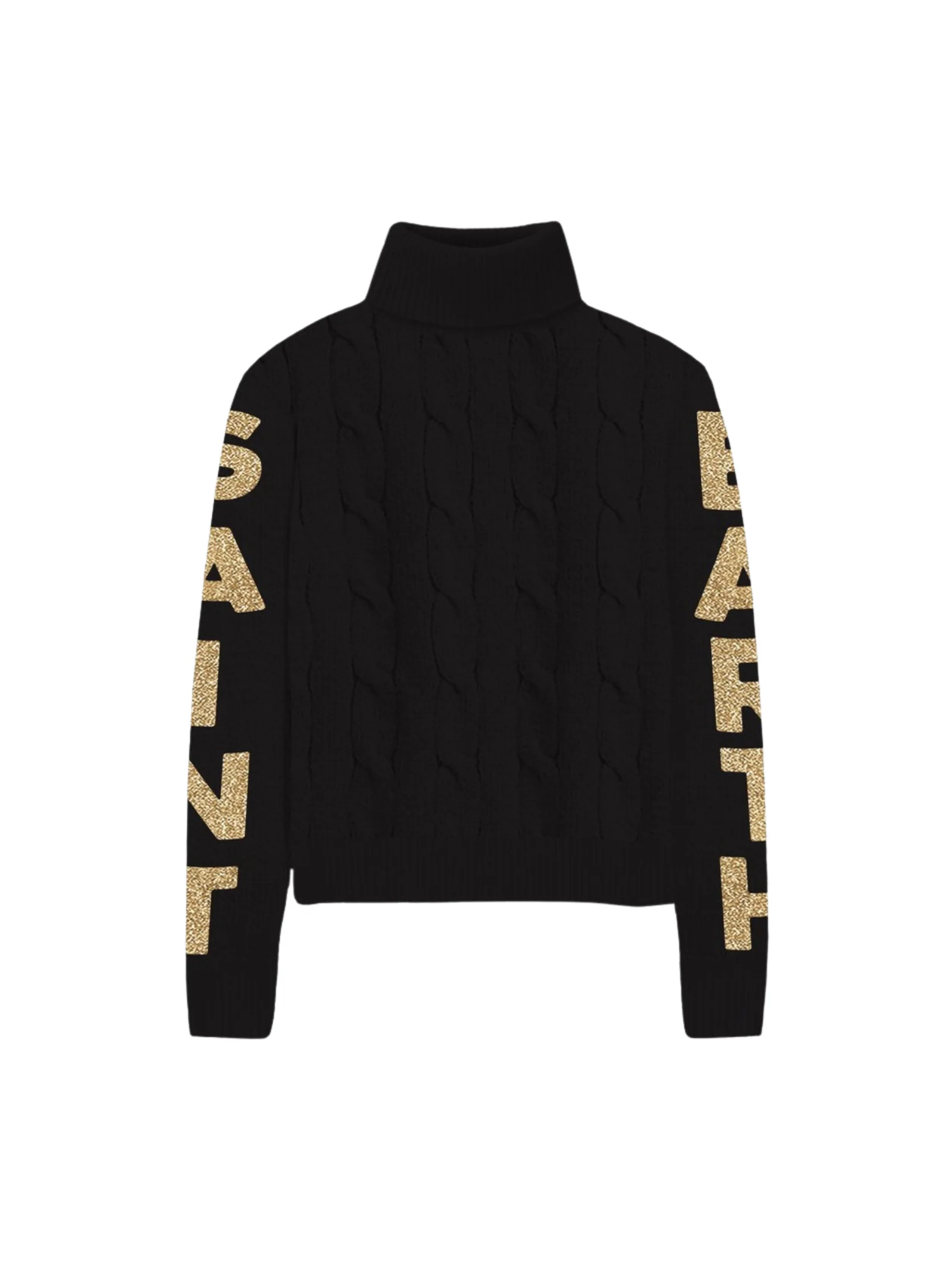 Maglione Saint Barth collo alto nero con logo sulle maniche oro