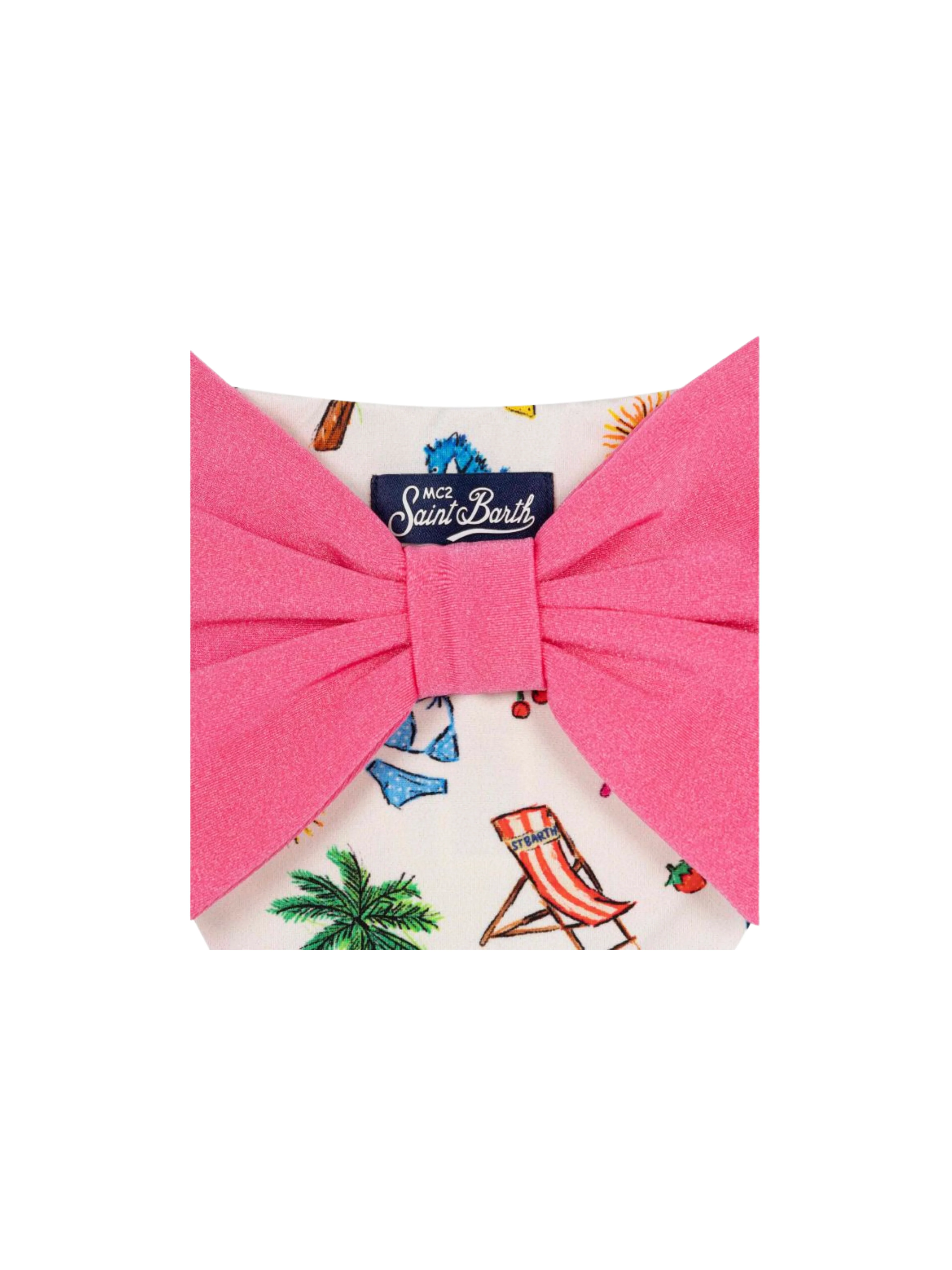 Slip da mare Saint Barth bianco con fiocco e stampa tropicale - Image 3