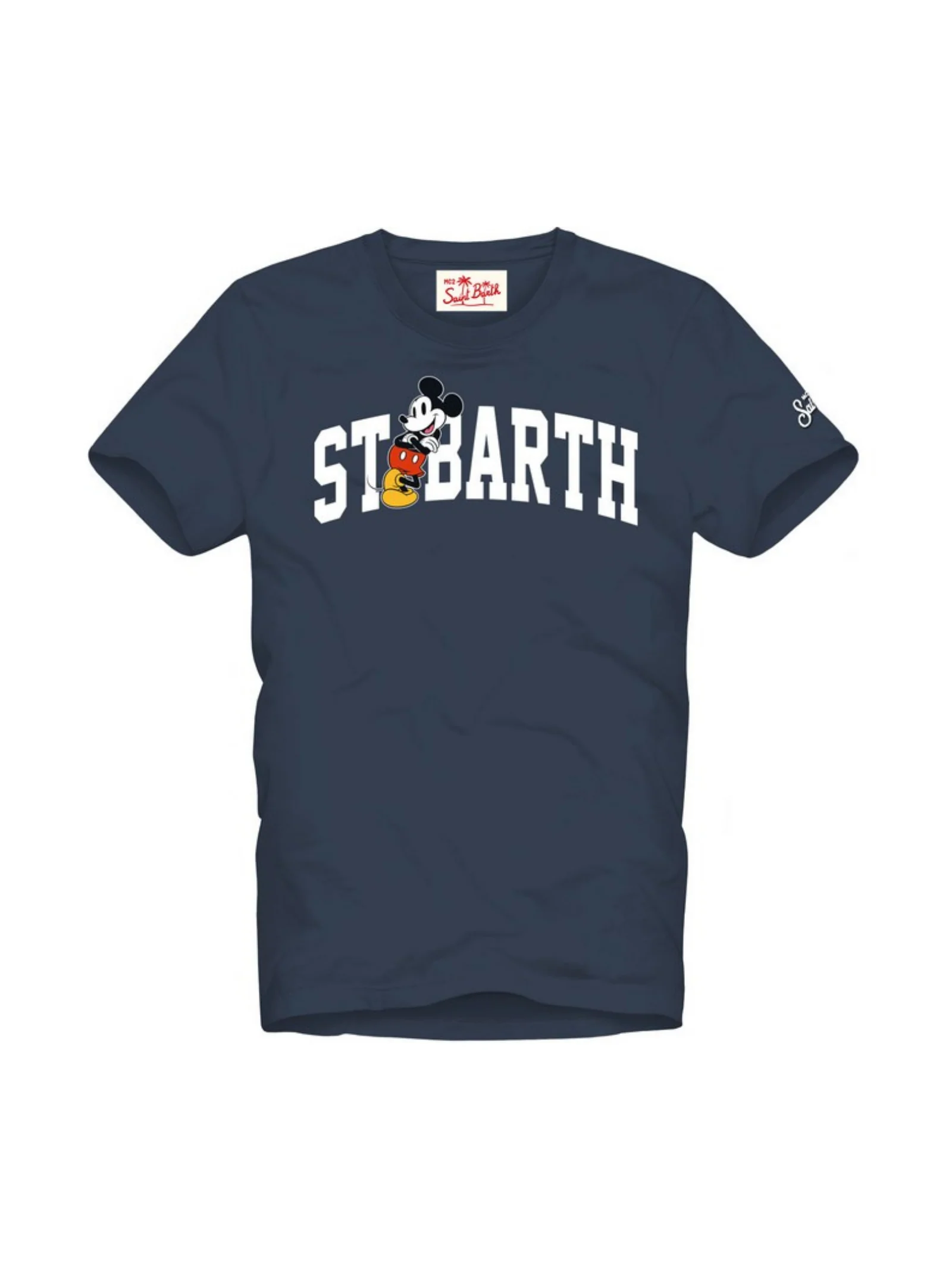 T-Shirt Saint Barth blu con stampa e topolino