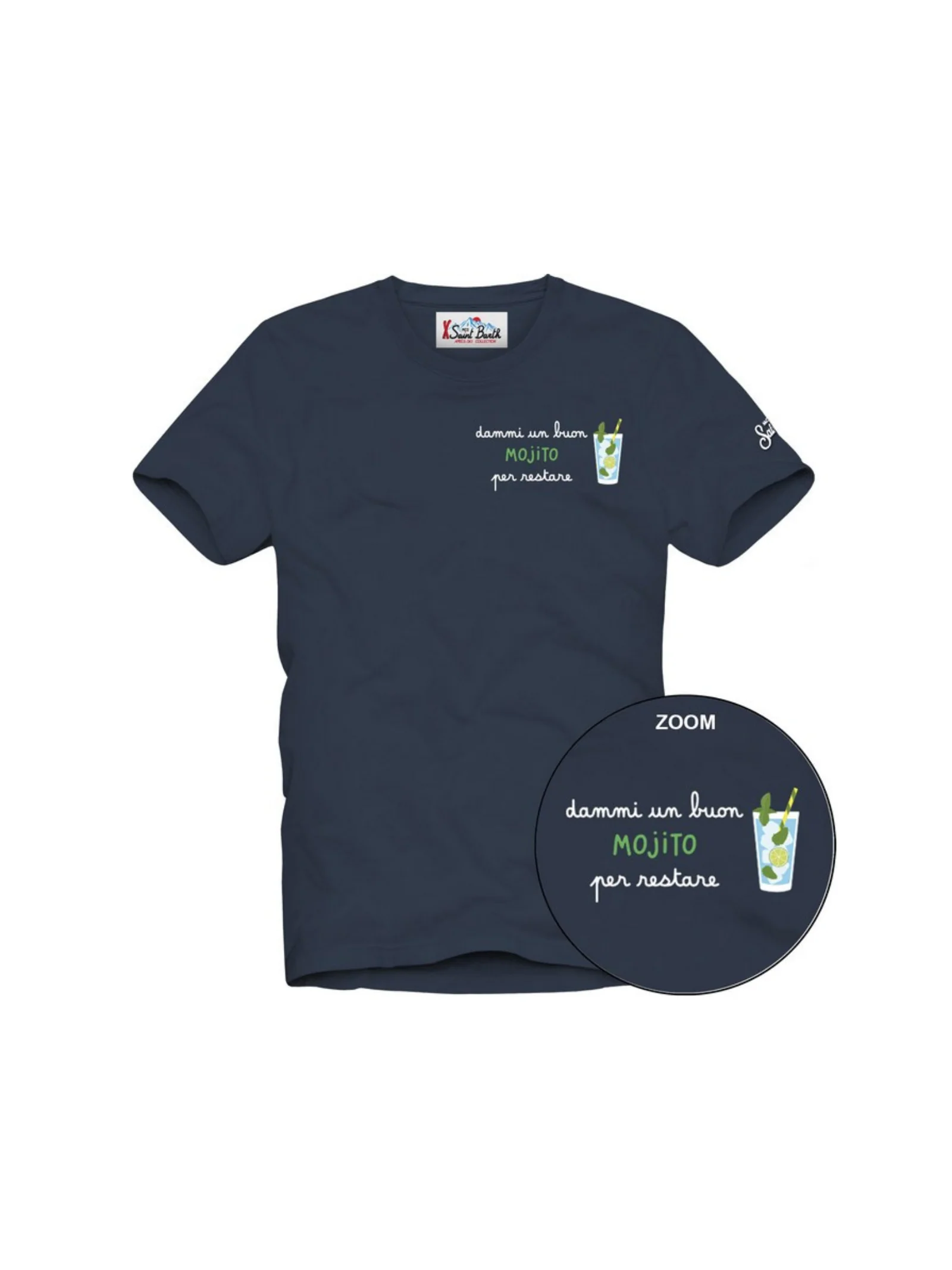 T-Shirt Saint Barth blu " dammi un buon mojito per restare"