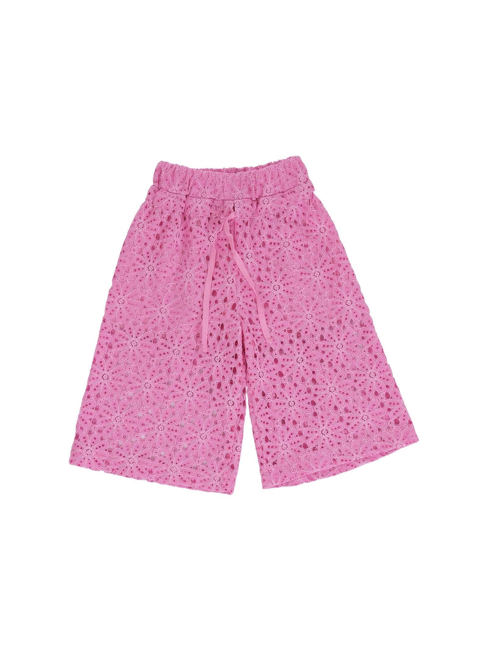 Pantalone Miss Grant rosa con ricami floreali all over