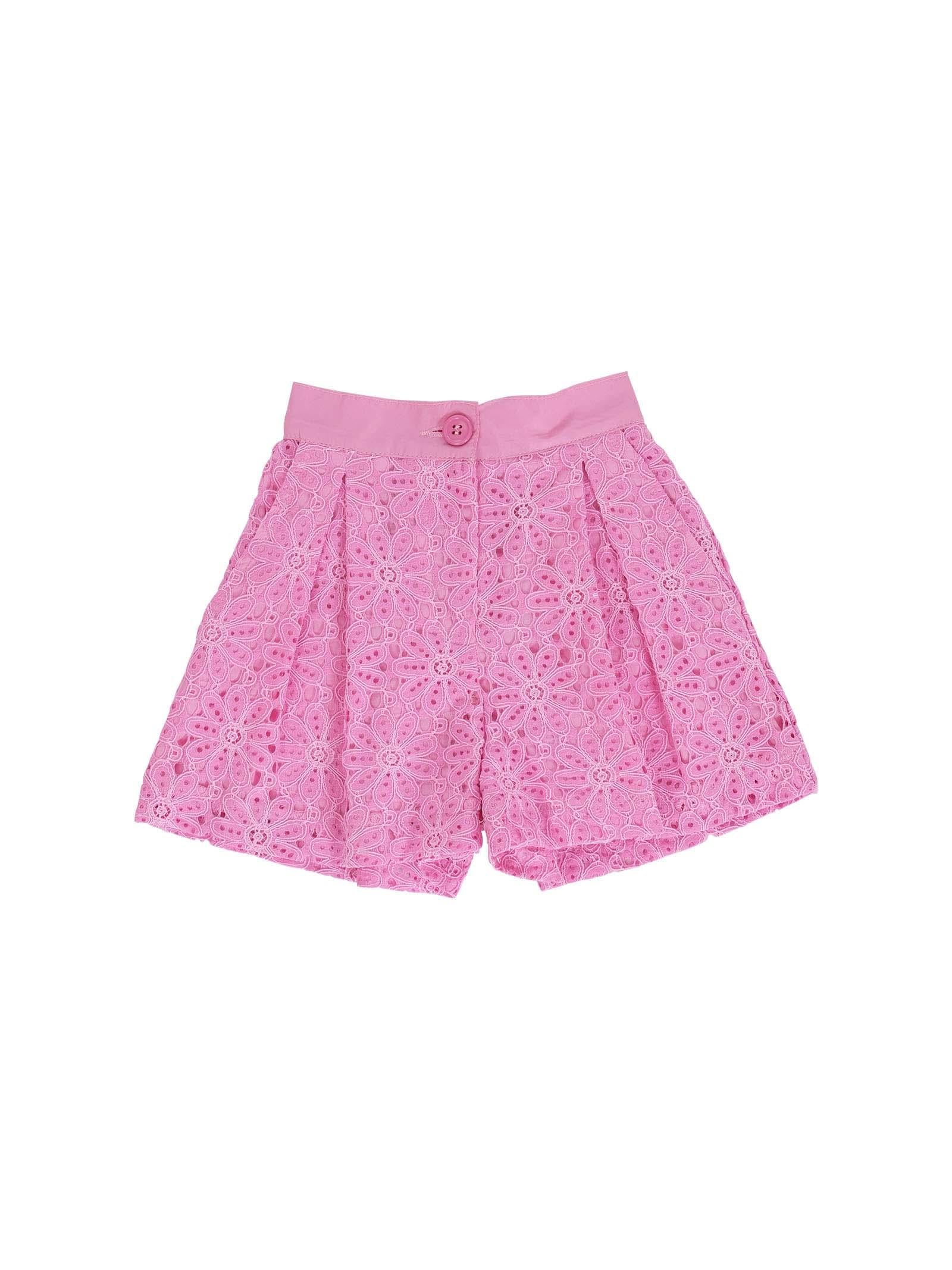 Shorts Miss Grant rosa con ricamo floreale all over