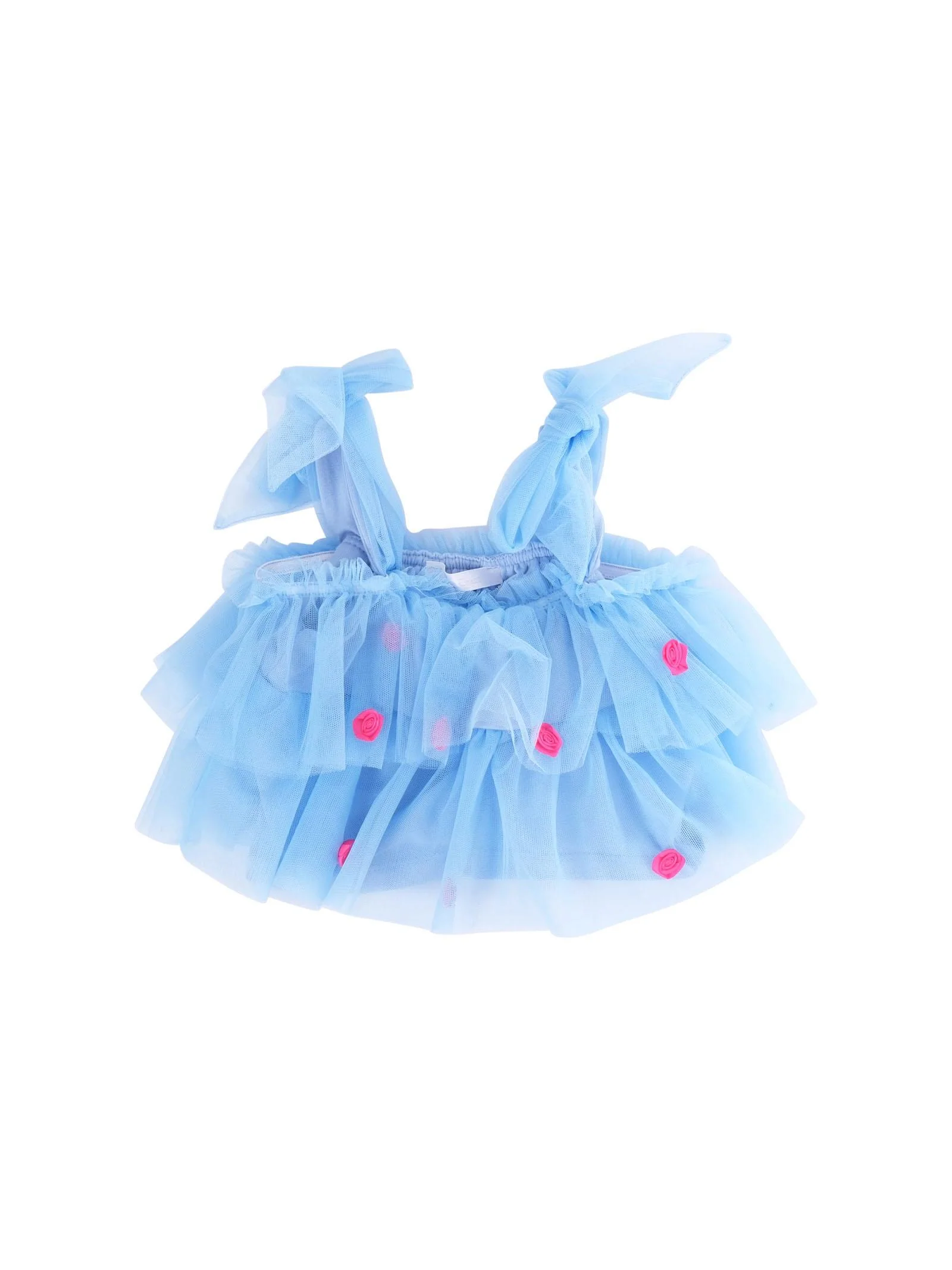 Top Miss Grant azzurro in tulle con fiocchi