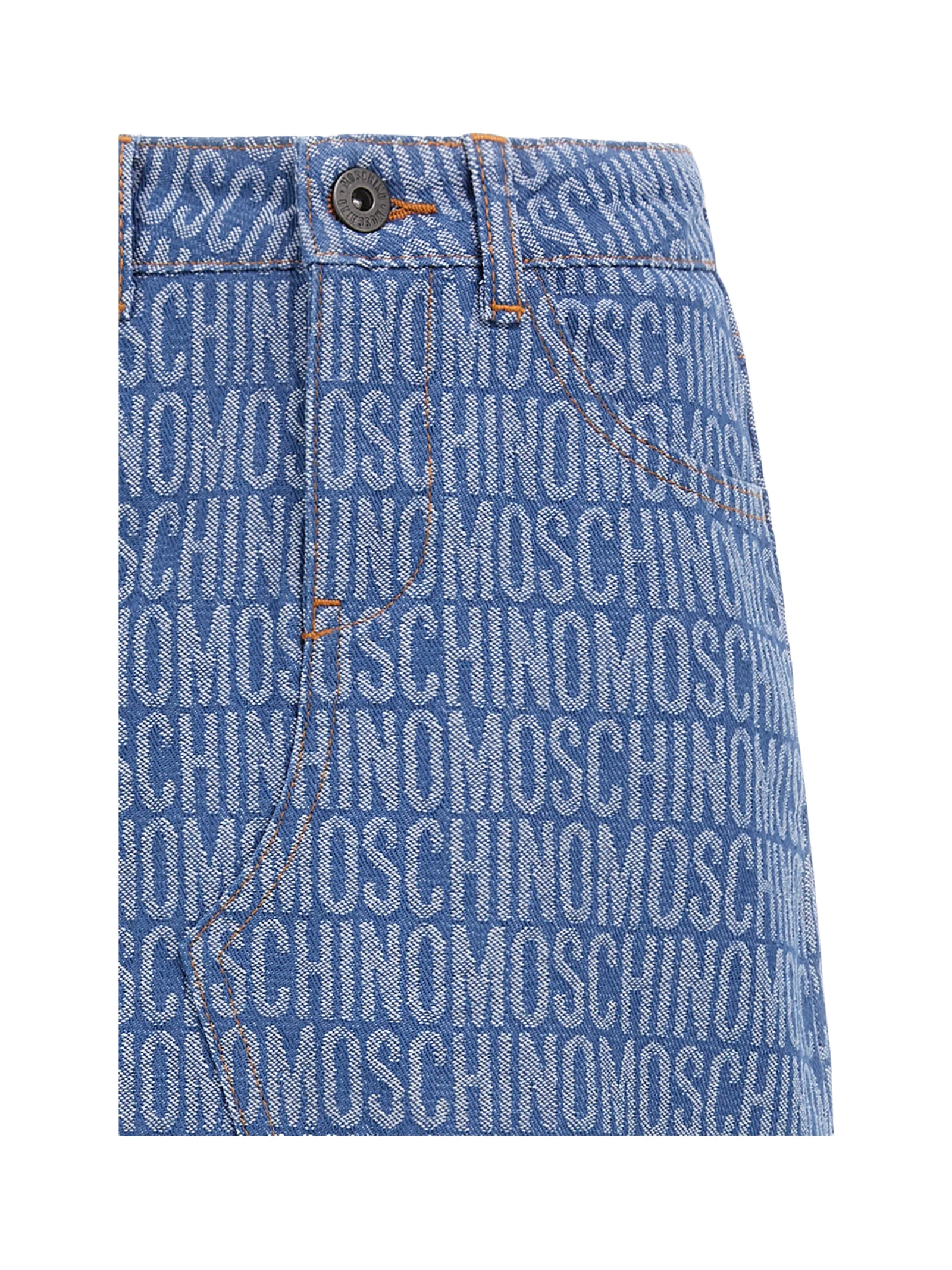 Gonna Moschino blu in denim con logo all over - Image 3