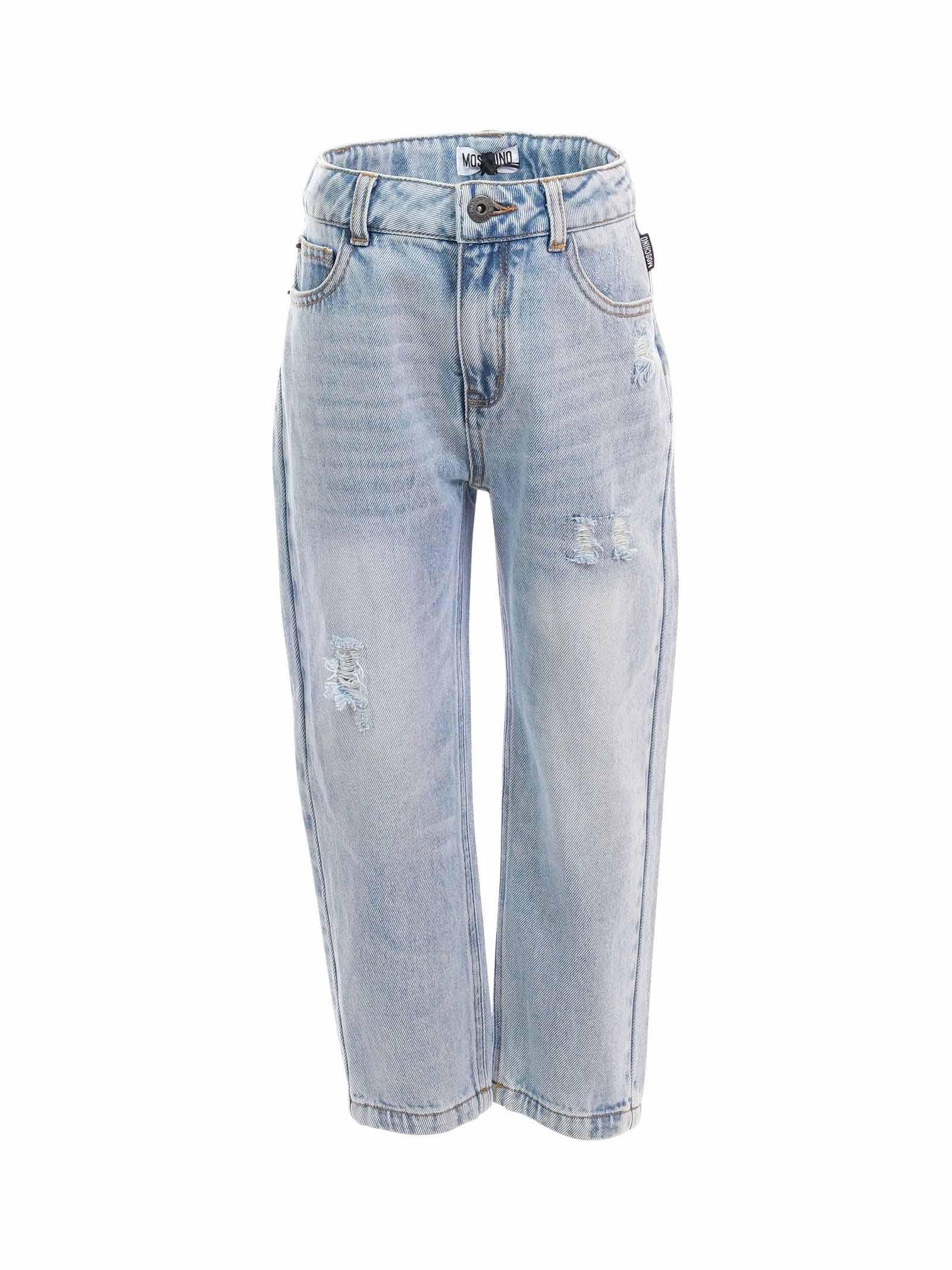 Jeans Moschino blu in denim con stampa teddy toy su tasca posteriore