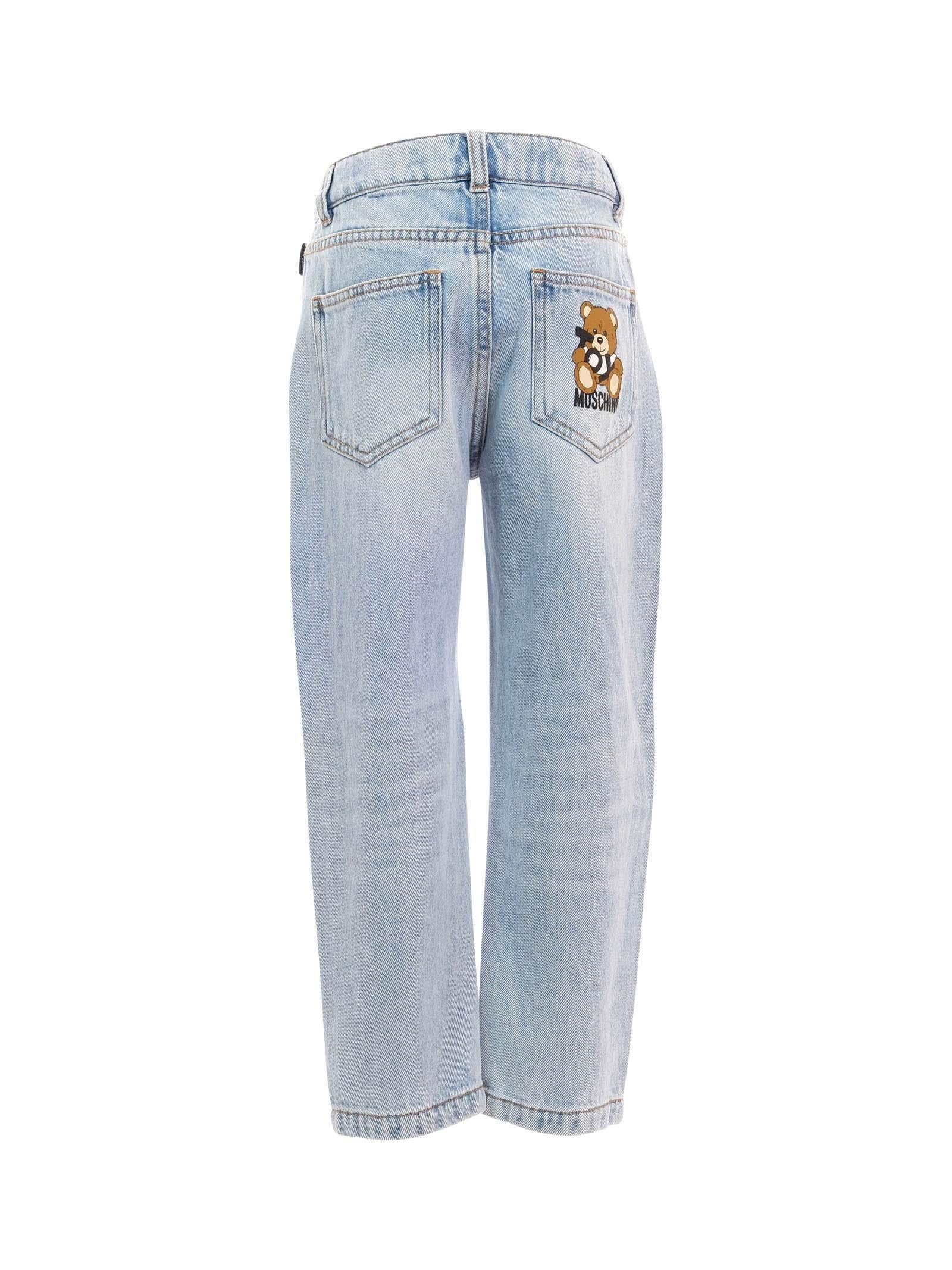 Jeans Moschino blu in denim con stampa teddy toy su tasca posteriore - Image 3