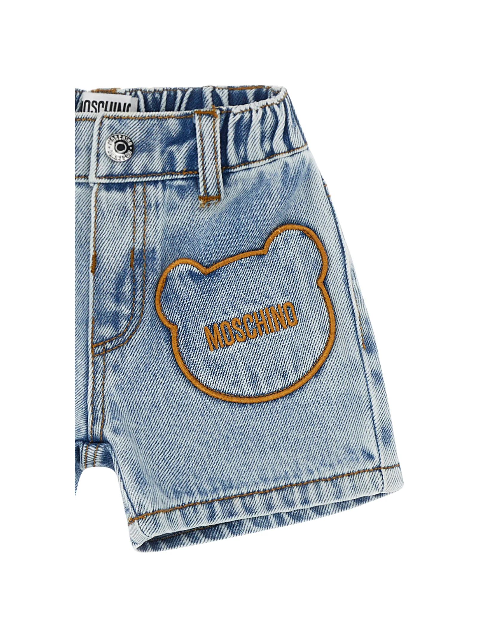 Shorts di jeans Moschino azzurro in denim con tasche a forma di orsetto - Image 3
