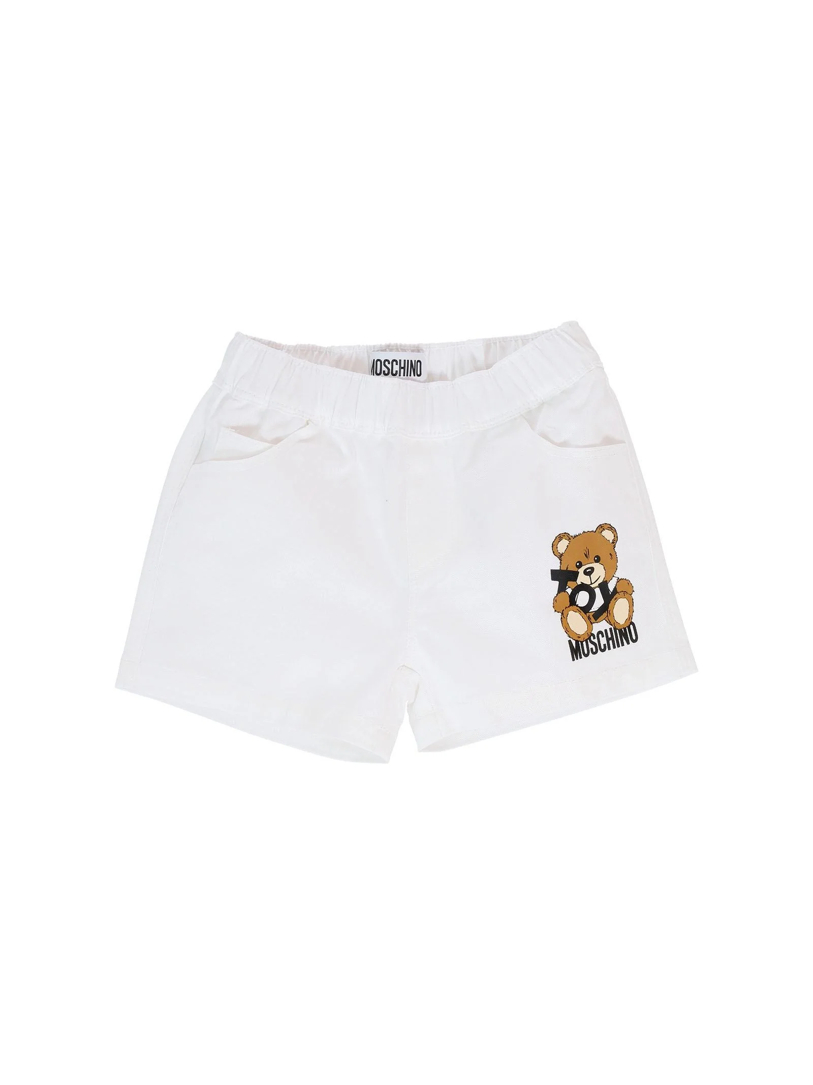 Shorts Moschino bianchi con stampa logo lettering e teddy toy