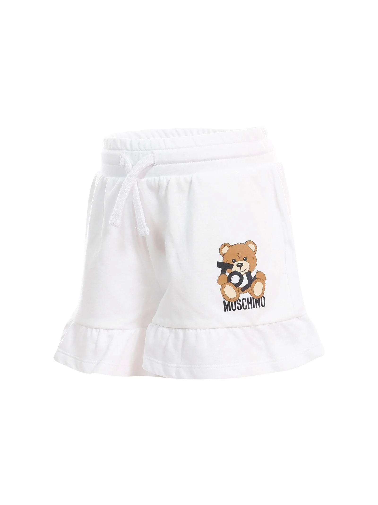 Shorts Moschino bianco con logo Teddy e volant sul fondo - Image 2