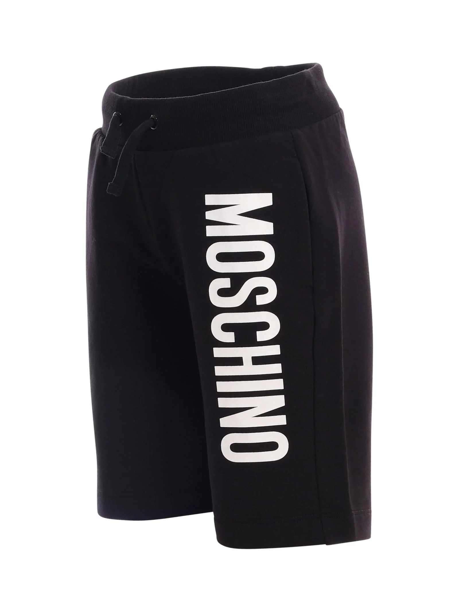 Shorts Moschino neri con maxi stampa logo laterale - Image 2