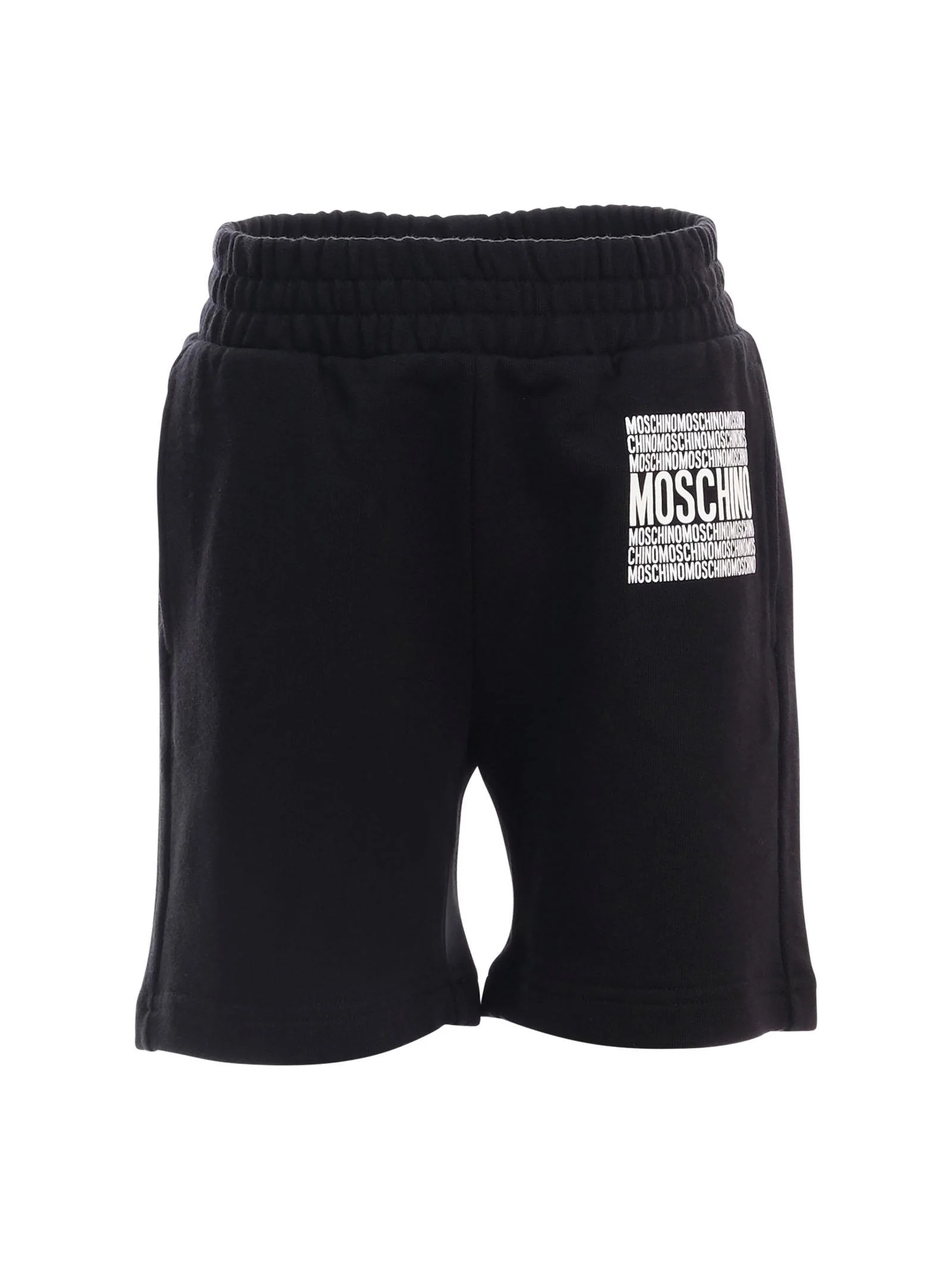 Shorts Moschino neri con stampa logo lettering ripetuto