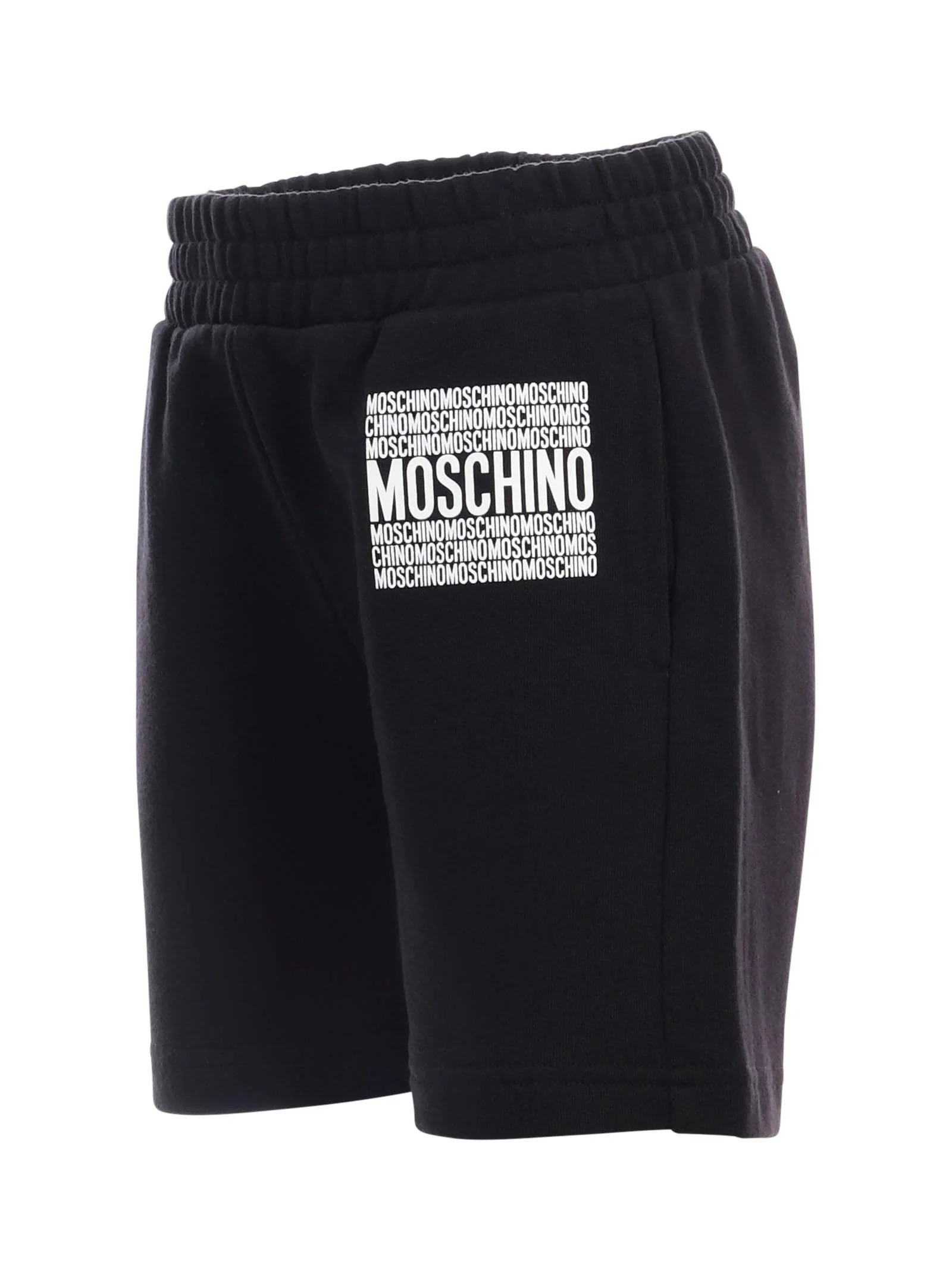 Shorts Moschino neri con stampa logo lettering ripetuto - Image 2