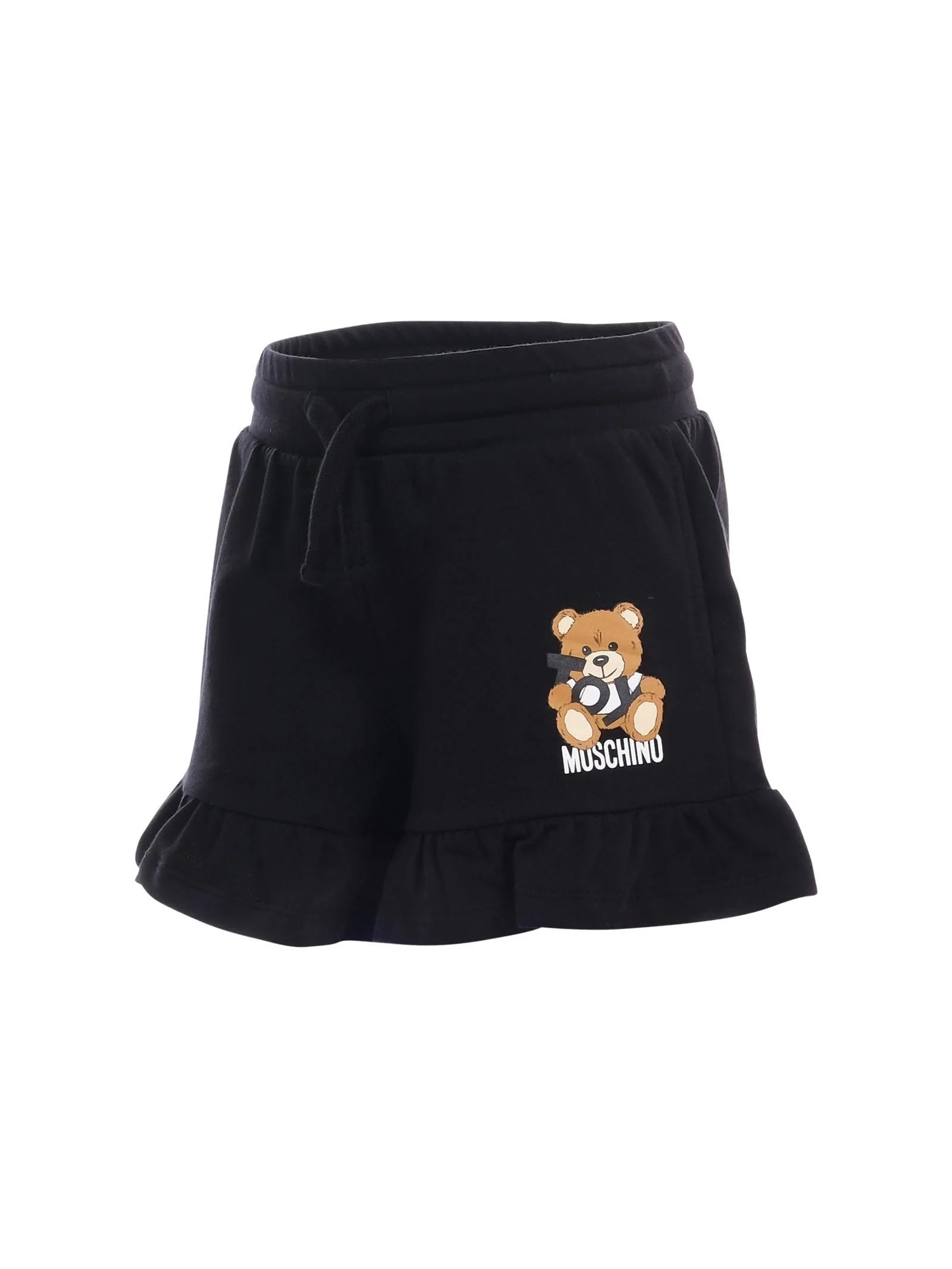 Shorts Moschino nero con logo Teddy e volant sul fondo - Image 2