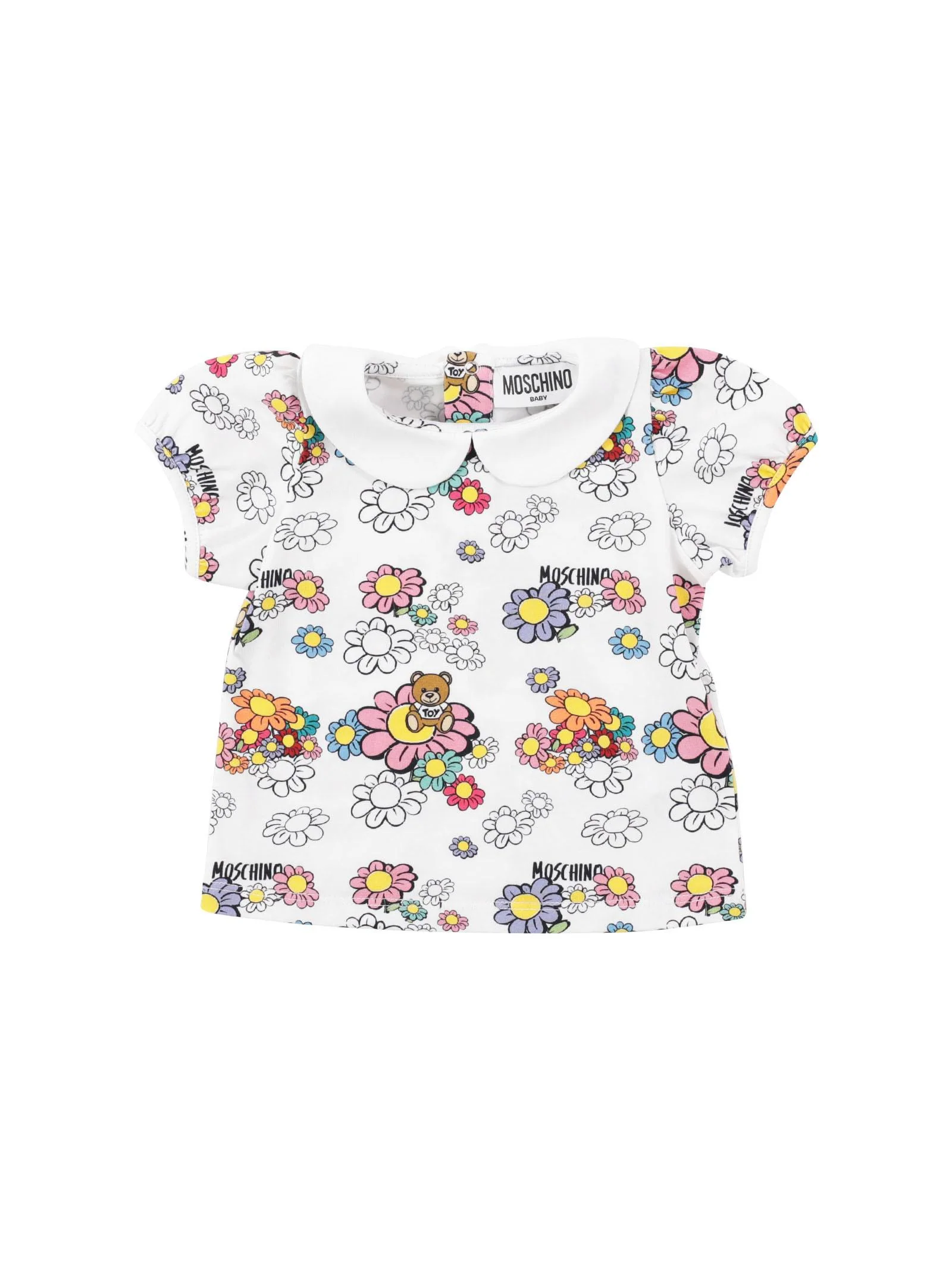 T-shirt bianca con margherite all over