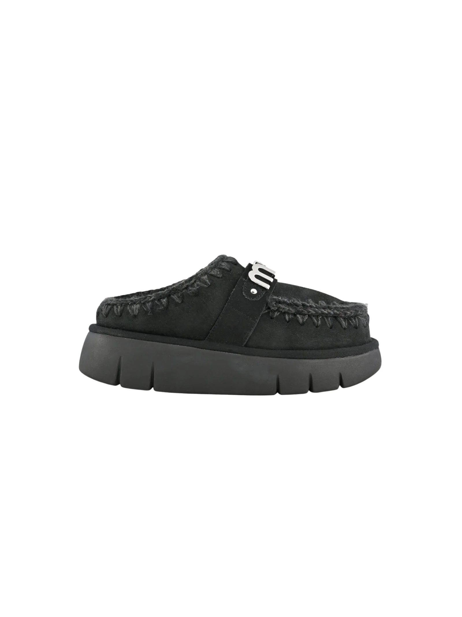 Mou " Bounce Clog Suede - Letter Logo" nero