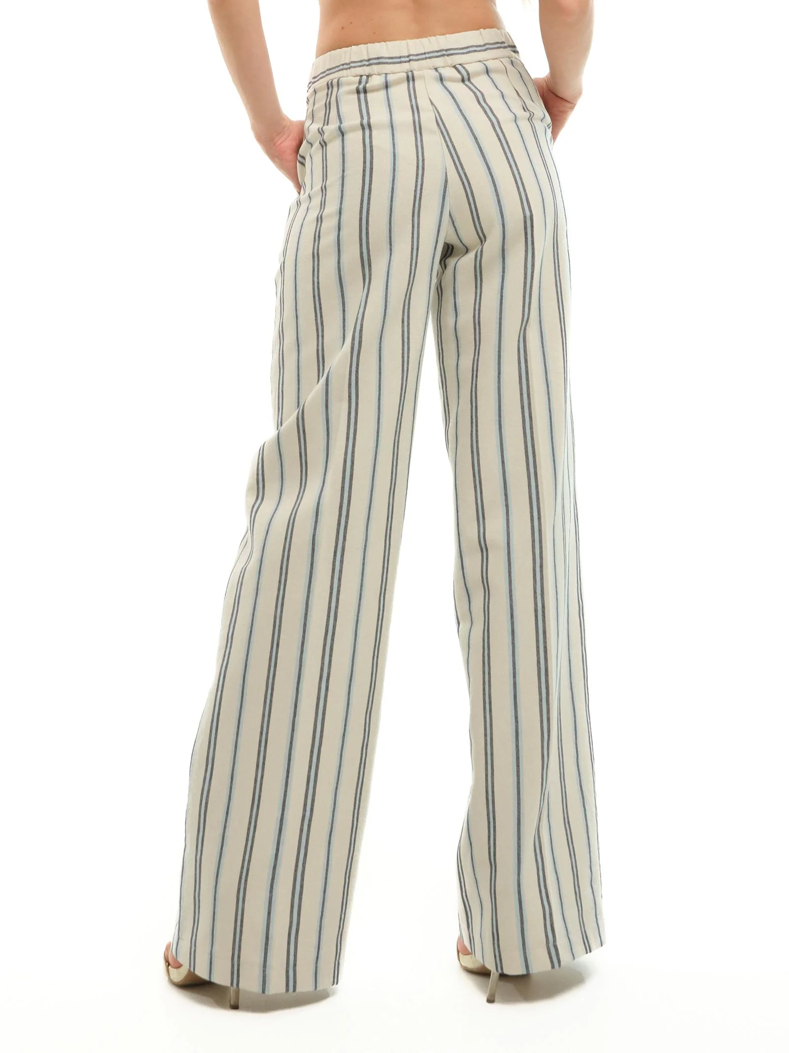 Pantalone a gamba ampia Imperial beige a righe blu - Image 3