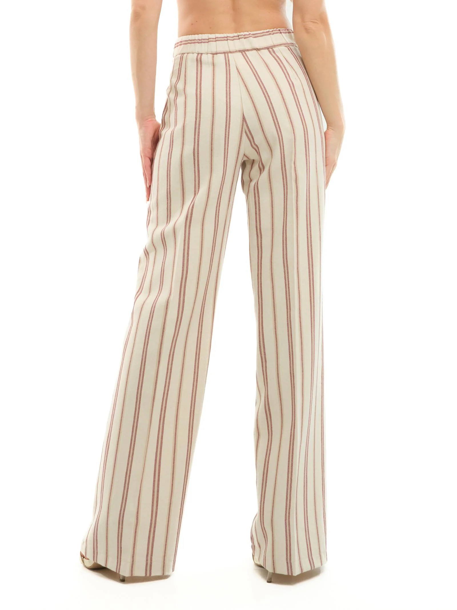Pantalone a gamba ampia Imperial beige a righe rosa - Image 3