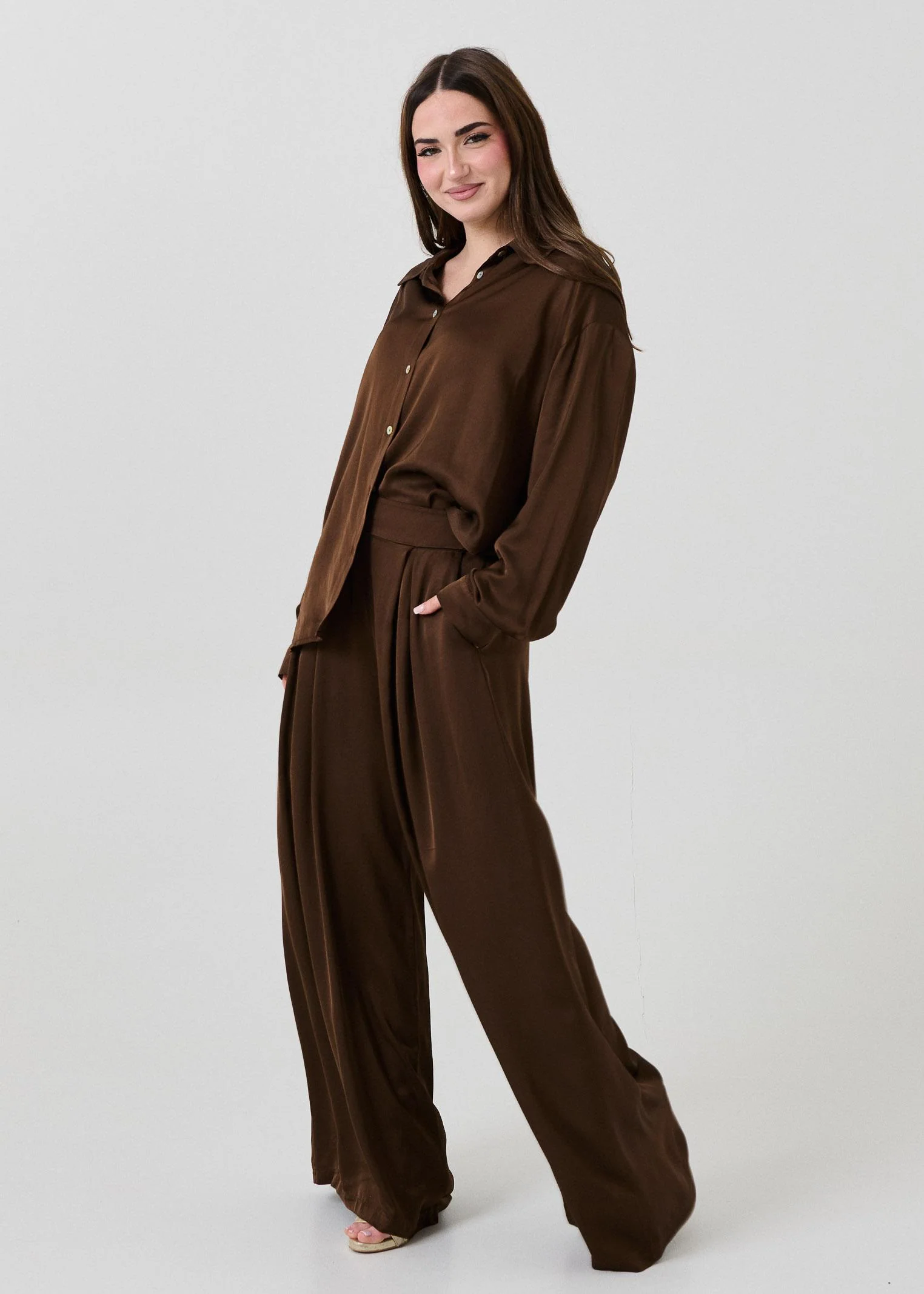 Pantalone a palazzo Armoire marrone con pinces - Image 4
