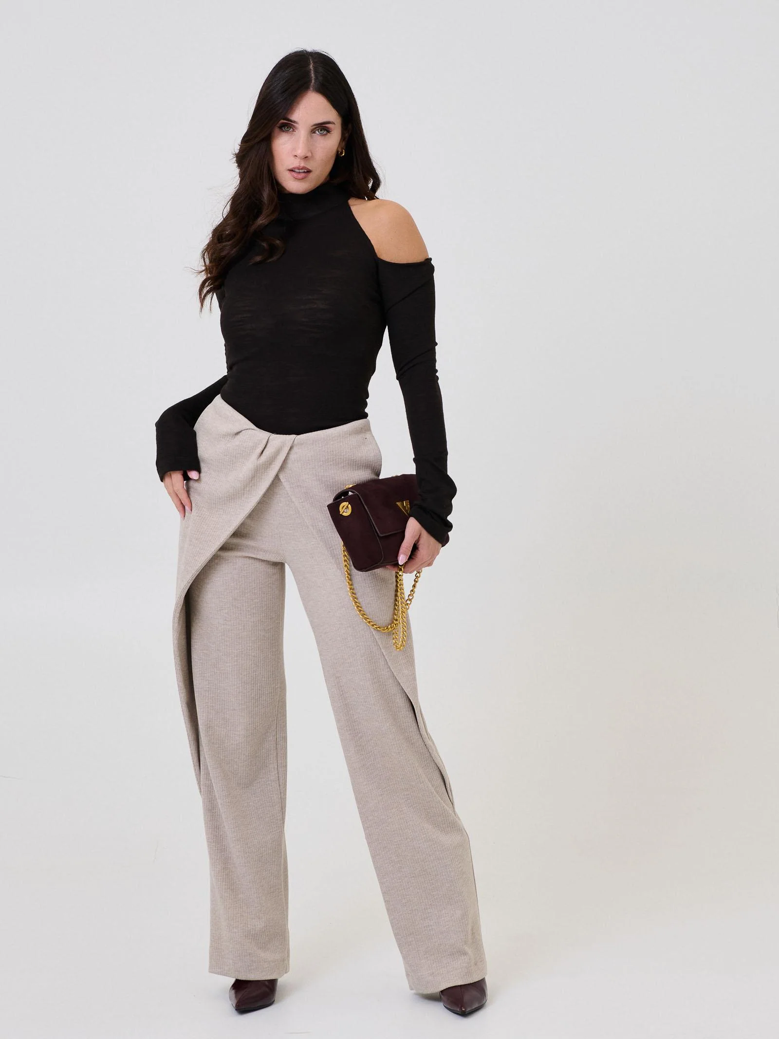 Pantalone a palazzo Bohemian Vì sabbia con dettaglio a portafoglio - Image 2