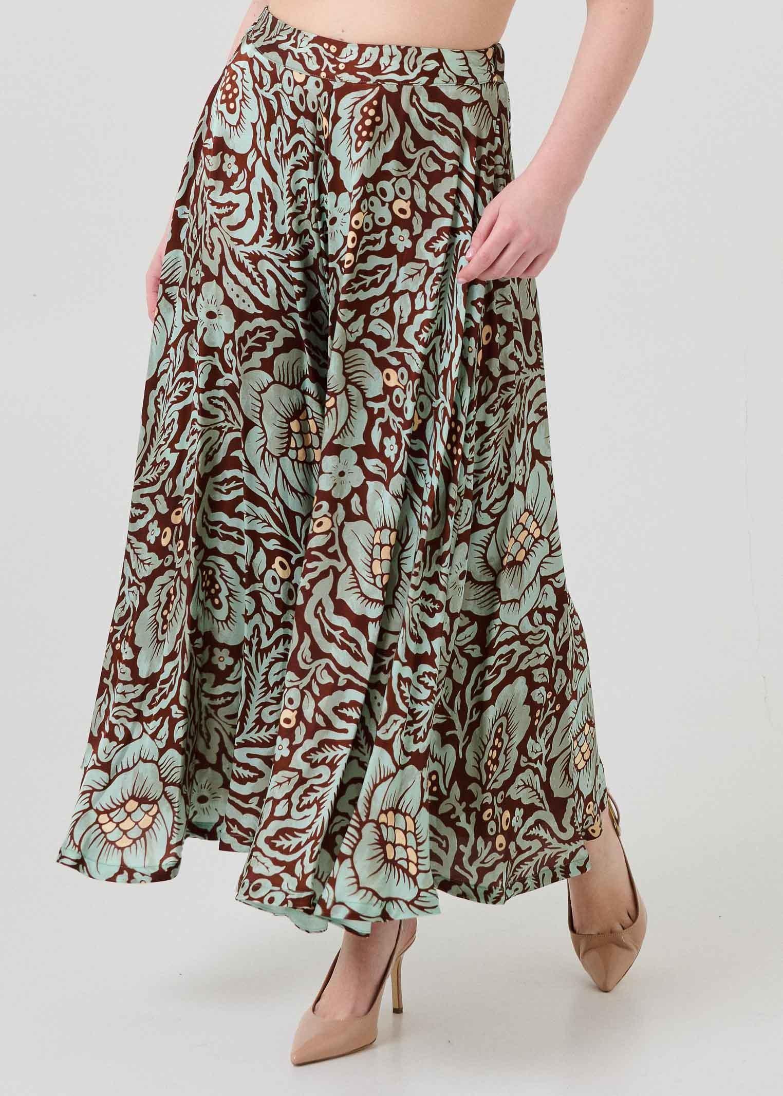 Pantalone a palazzo Dixie marrone e verde fantasia floreale - Image 2